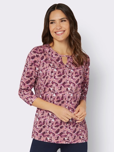 3/4-Arm-Shirt mit Tropfen-Ausschnitt - hortensie-bordeaux-bedruckt