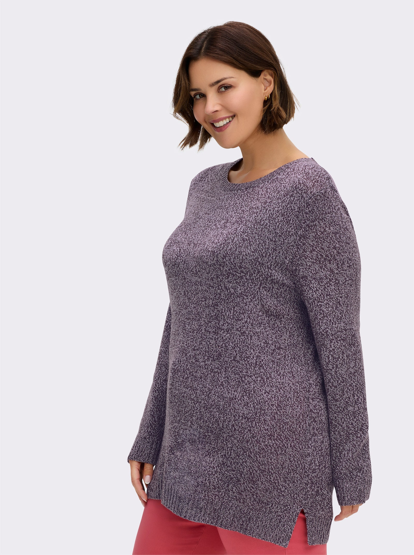 Longpullover aus Melange-Garn - aubergine-meliert