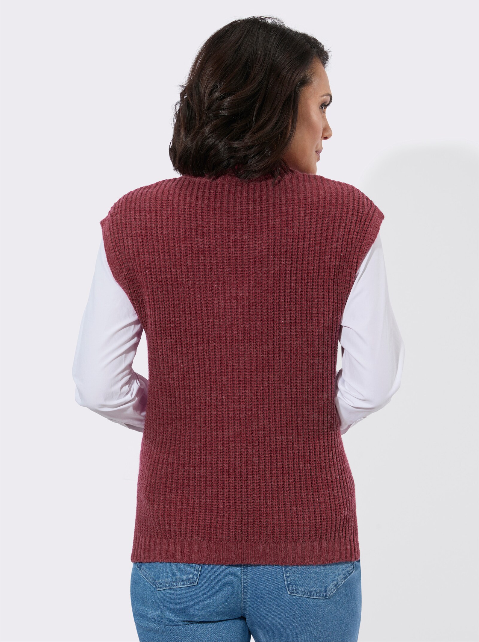 Pullunder mit großzügigem V-Ausschnitt - dunkelrot-meliert
