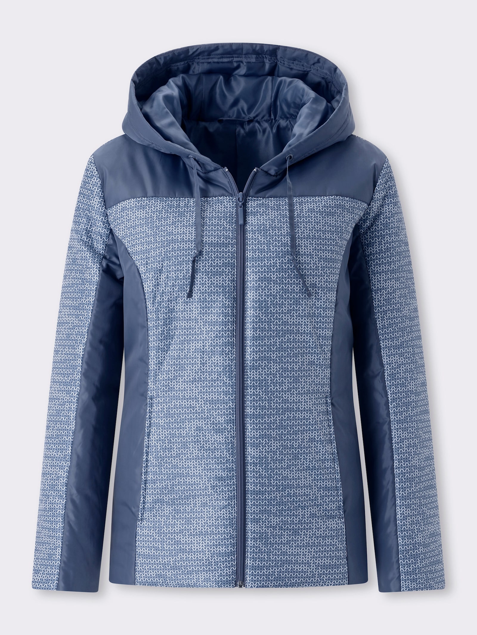 Jacke mit Steppung - jeansblau-ecru-bedruckt