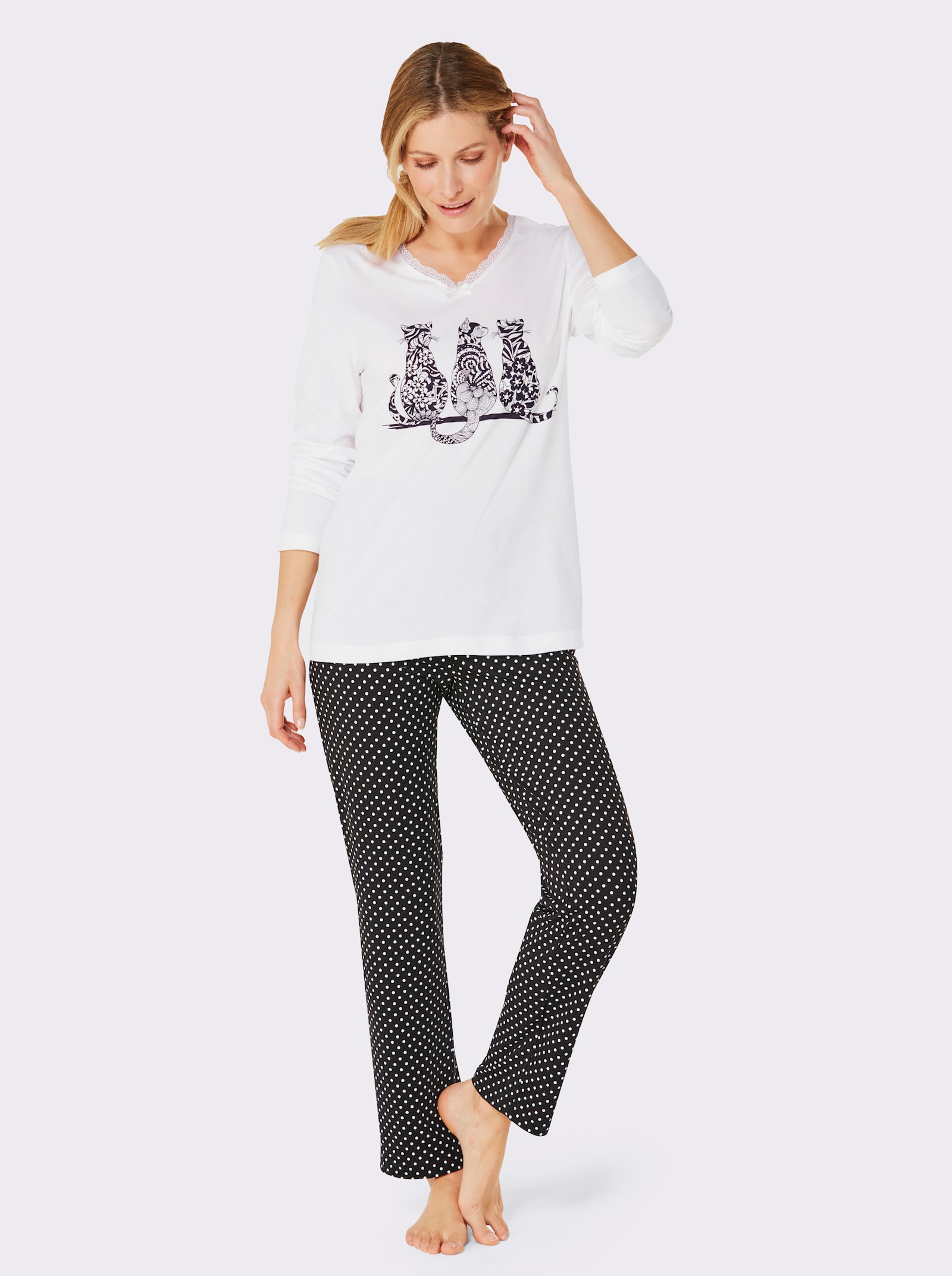 wäschepur Pyjama avec motif chats - noir-blanc imprimé
