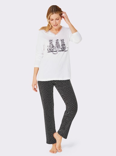 wäschepur Schlafanzug mit Katzen-Motiv - schwarz-weiß-bedruckt