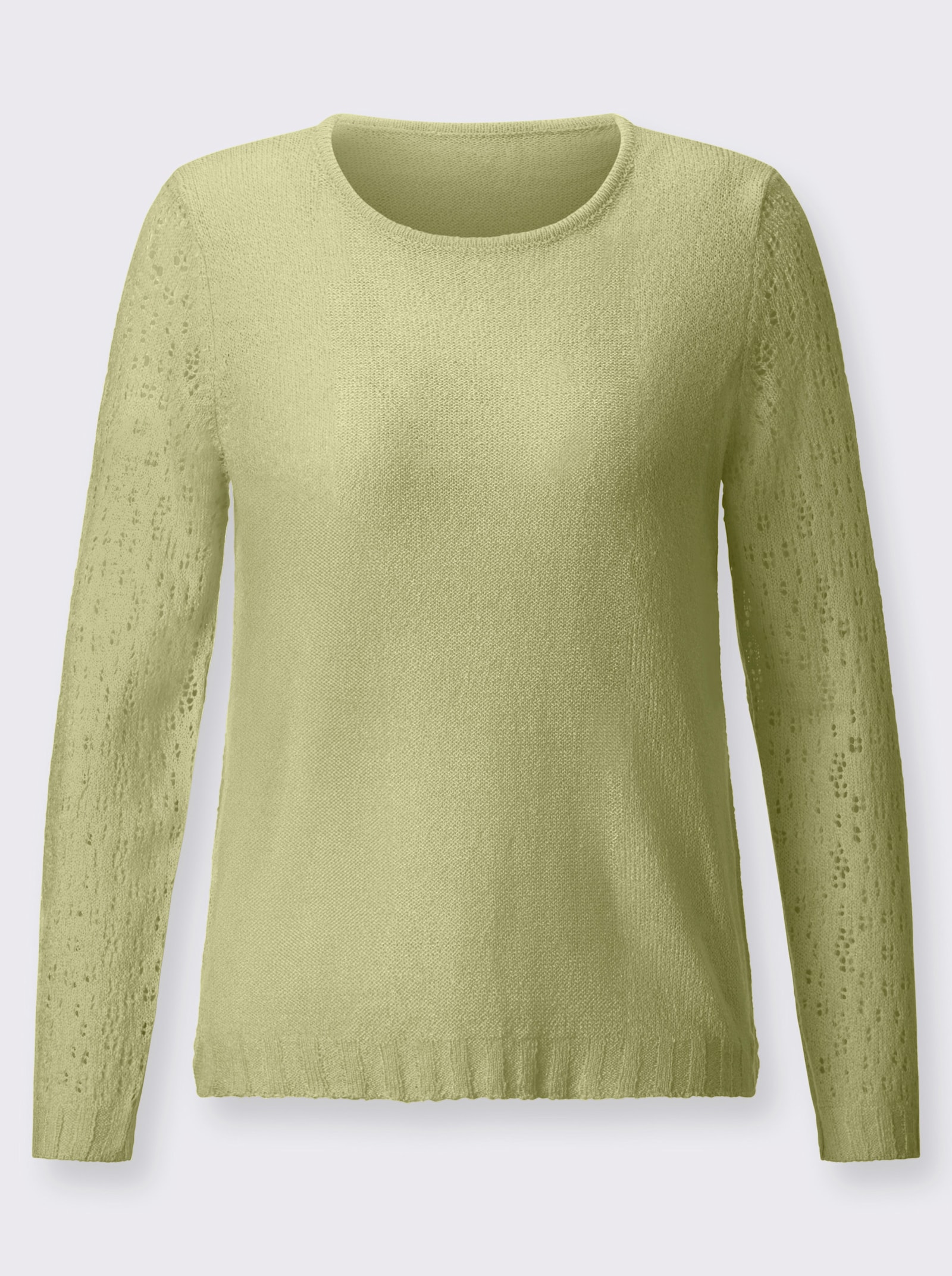 Ajourpullover mit gerippten Abschlüssen - lindgrün