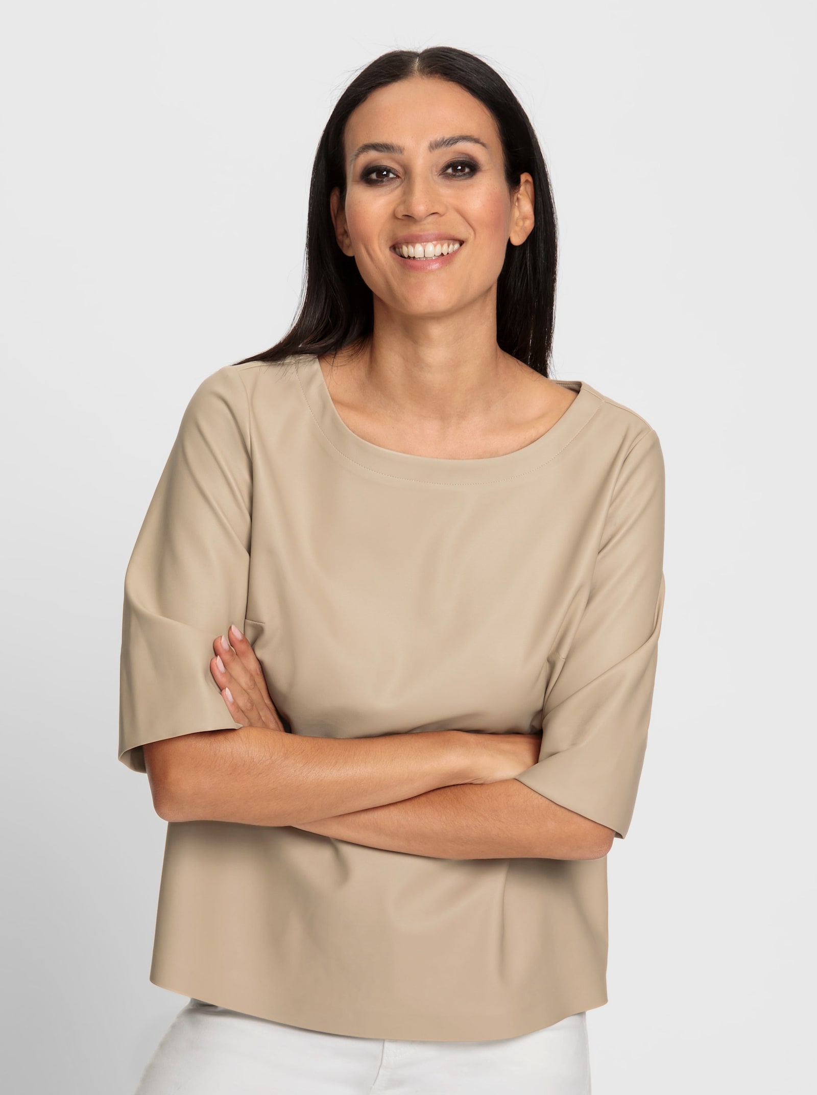 heine Blusenshirt aus Leder-Imitat - beige