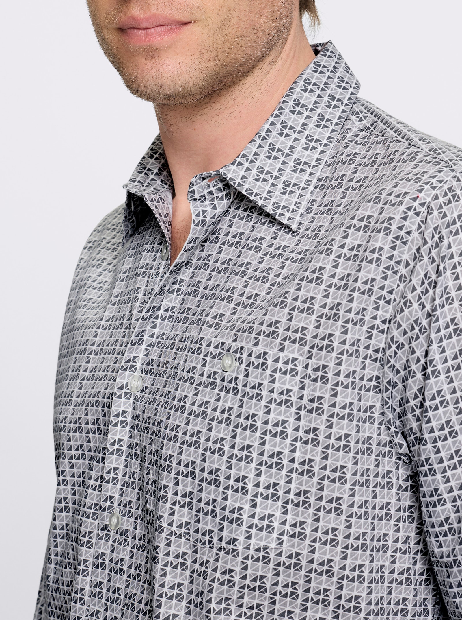 Marco Donati Langarmhemd mit Kentkragen, Baumwolle - anthrazit-gemustert