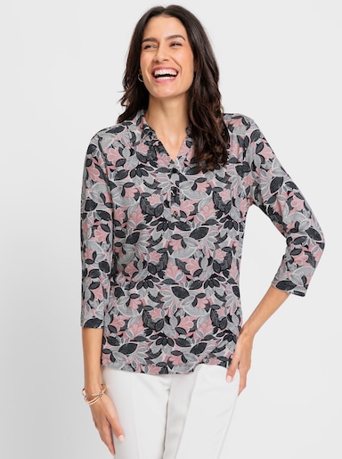 Poloshirt mit Blätterdruck - hortensie-hellrosé-bedruckt