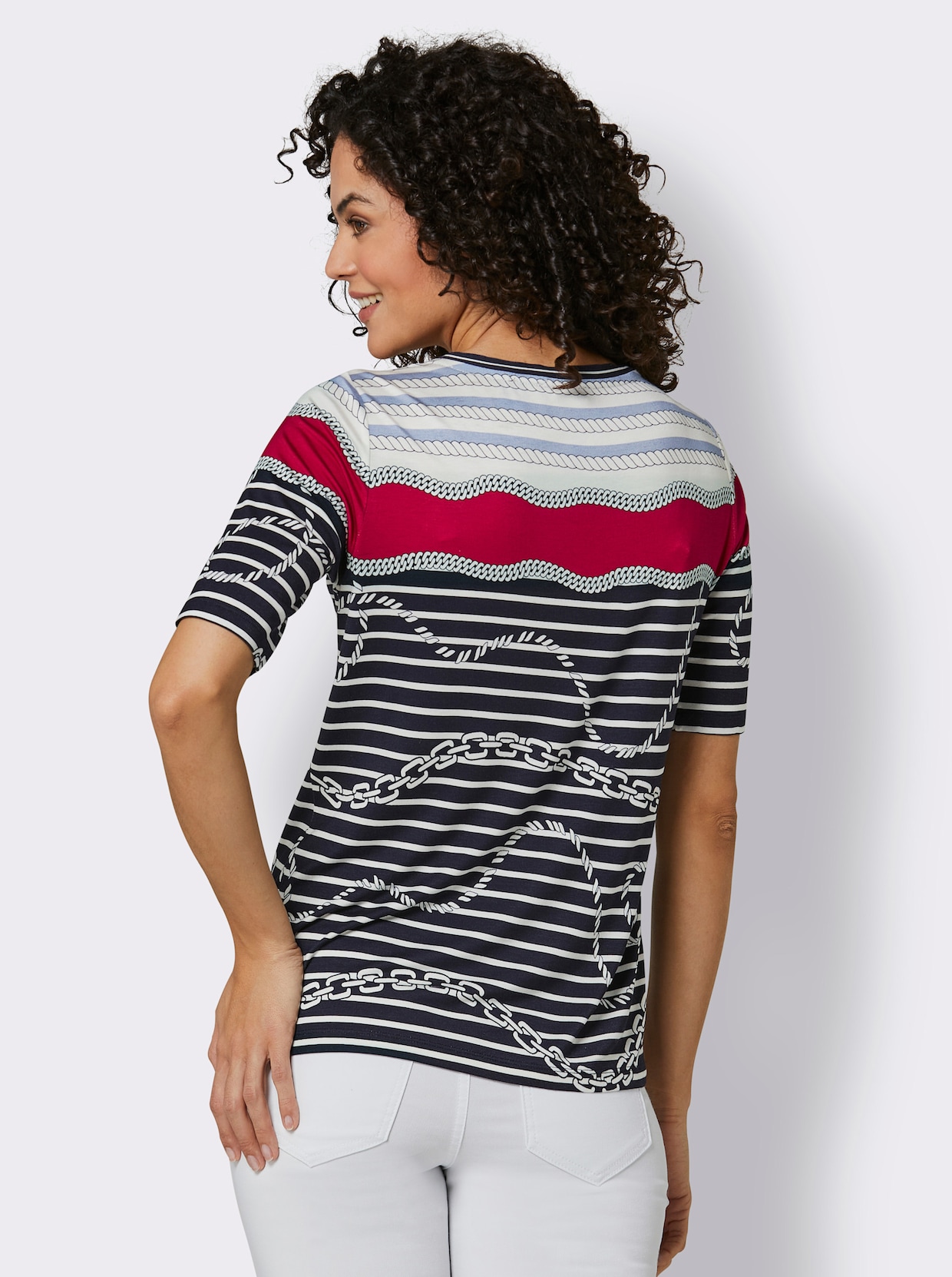 CREATION L PREMIUM Shirt met modal - marine/rood gestreept