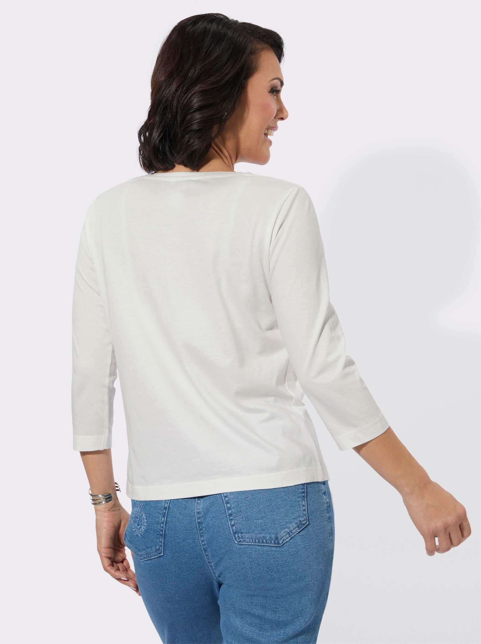 Rundhalsshirt mit Ziersteinchen - ecru