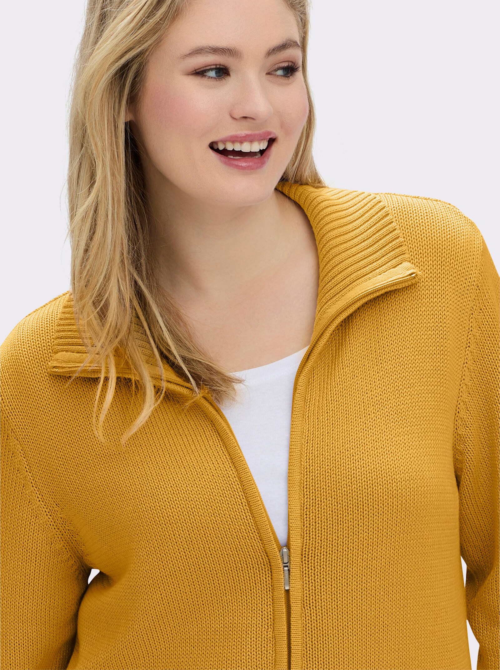 Strickjacke mit 2-Wege-Reißverschluss - maisgelb