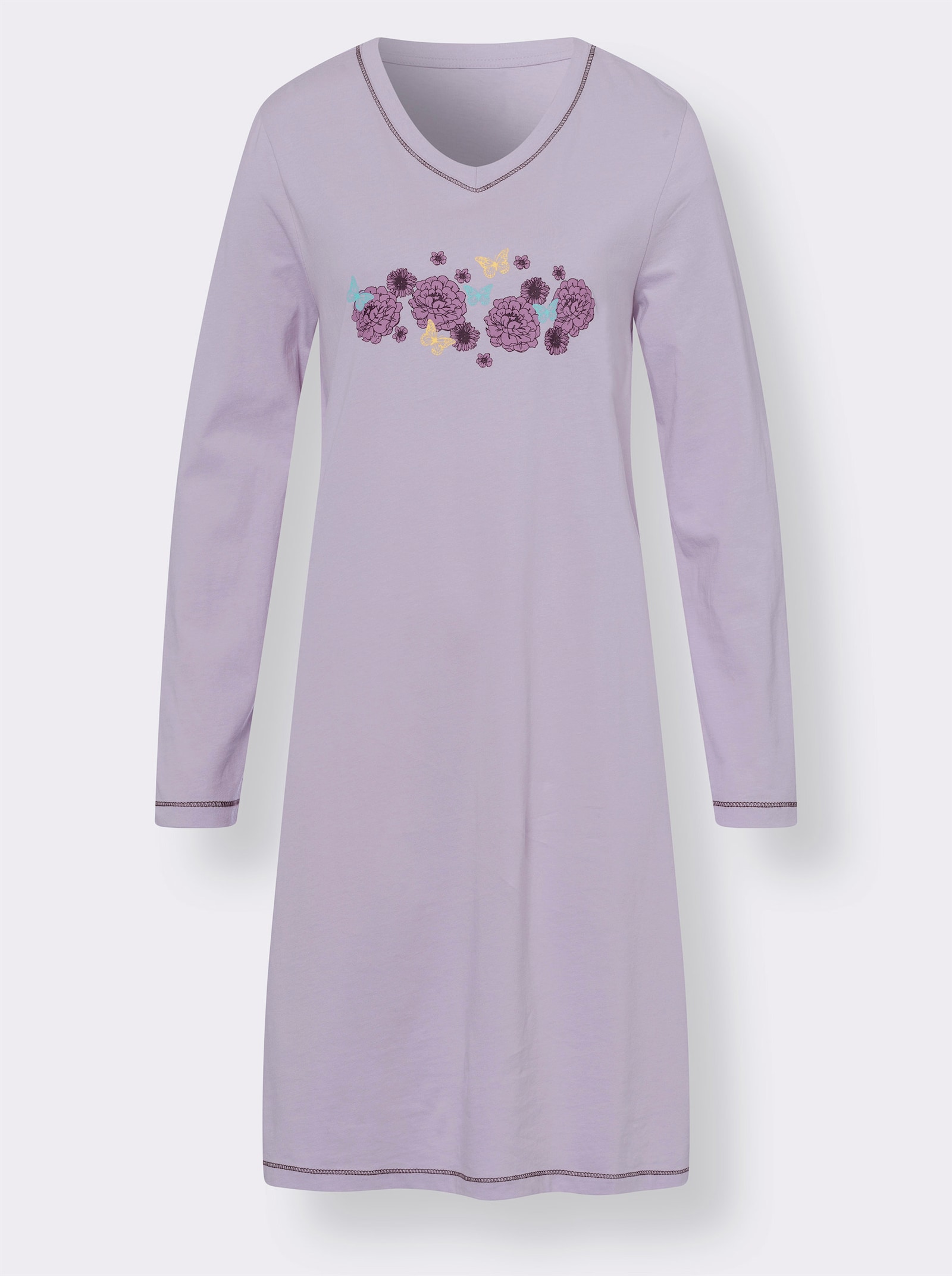 Nachthemd aus Baumwolle, bedruckt - flieder