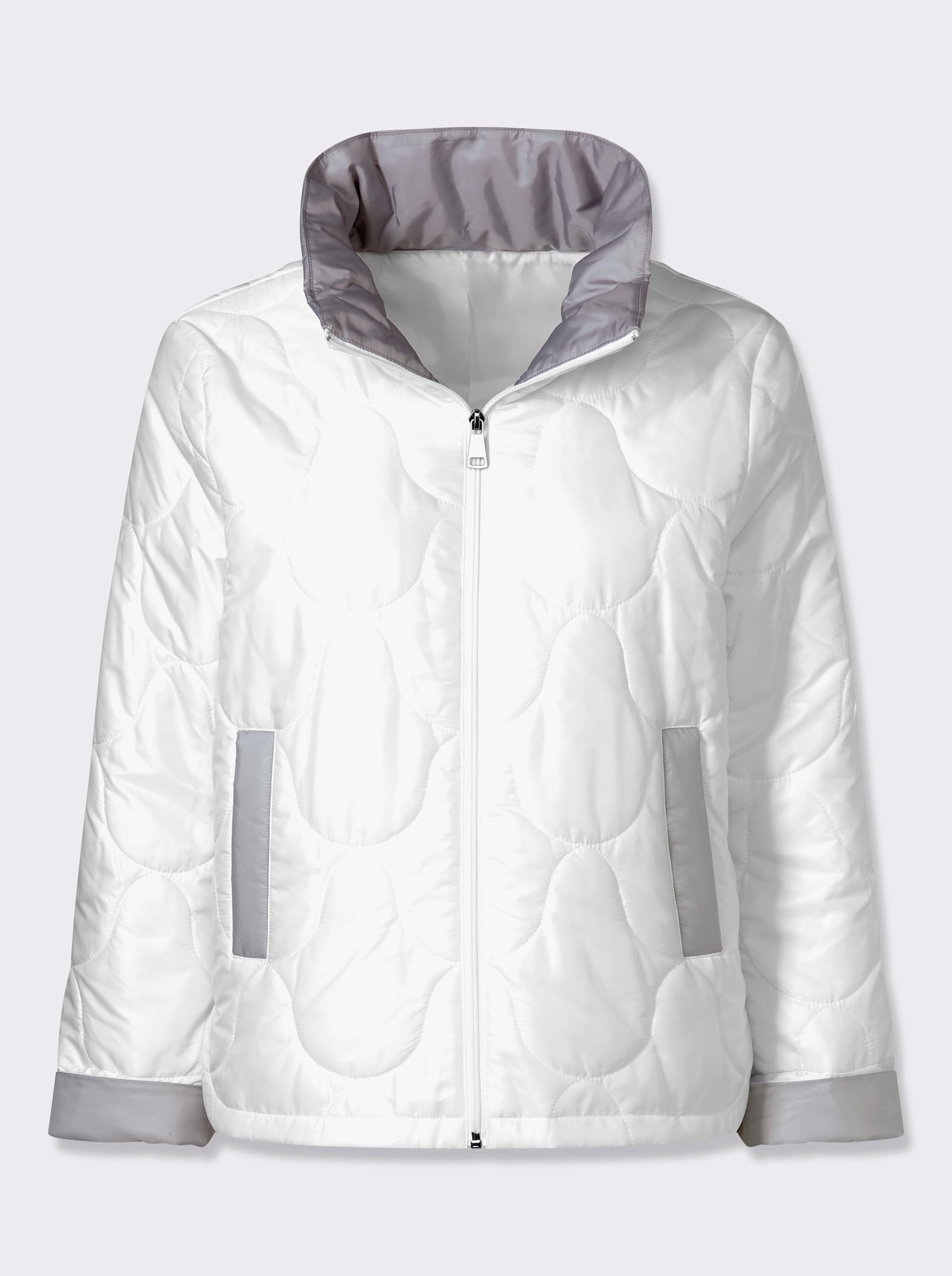 Gewatteerde jas met langere zoom achter - wit/steengrijs