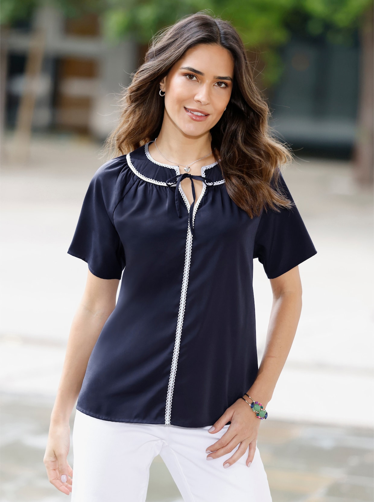 Schlupfbluse mit Raglanärmeln - marine