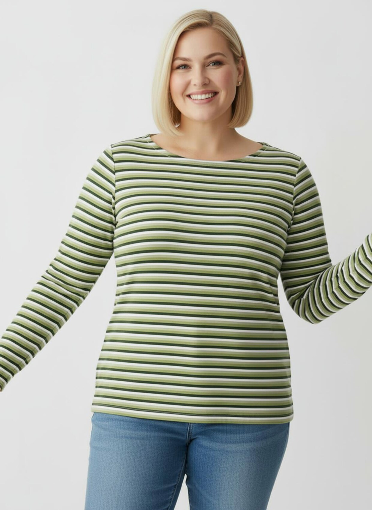 Langarmshirt im Ringel-Dessin - schilf-marine-geringelt