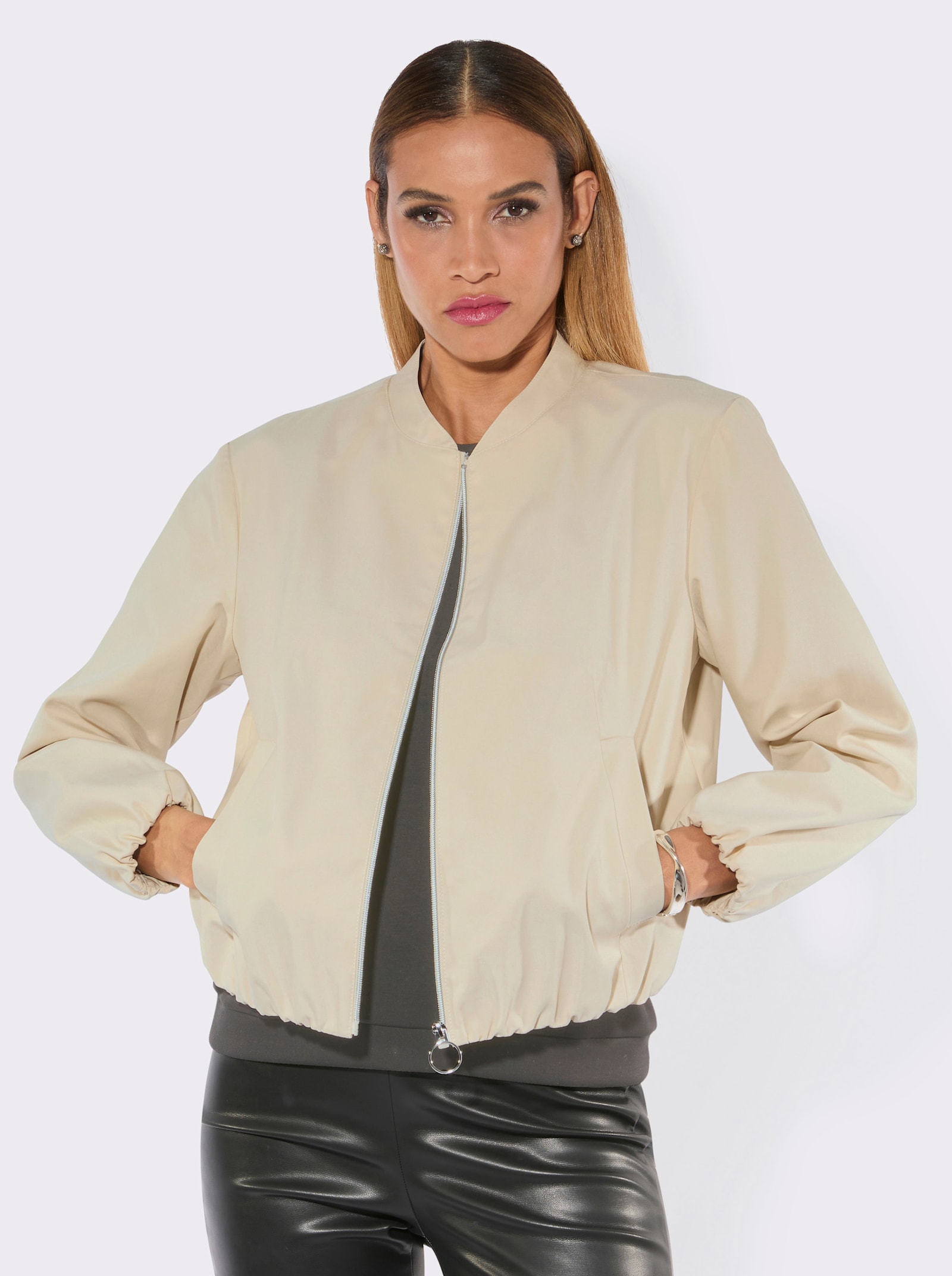 Blouson-Blazer mit Rundhals-Ausschnitt - sand