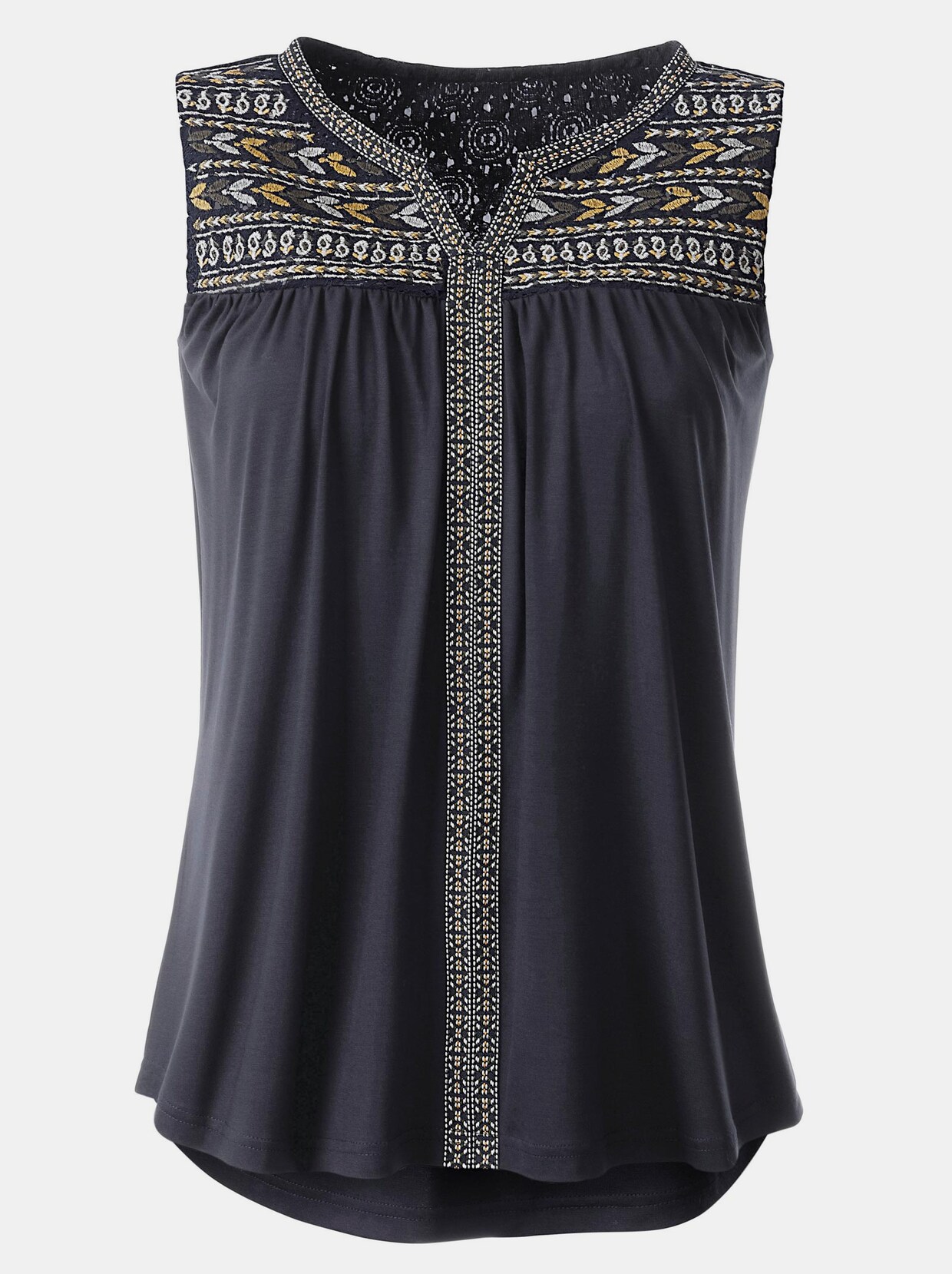 Shirttop - marine-gelb-gemustert