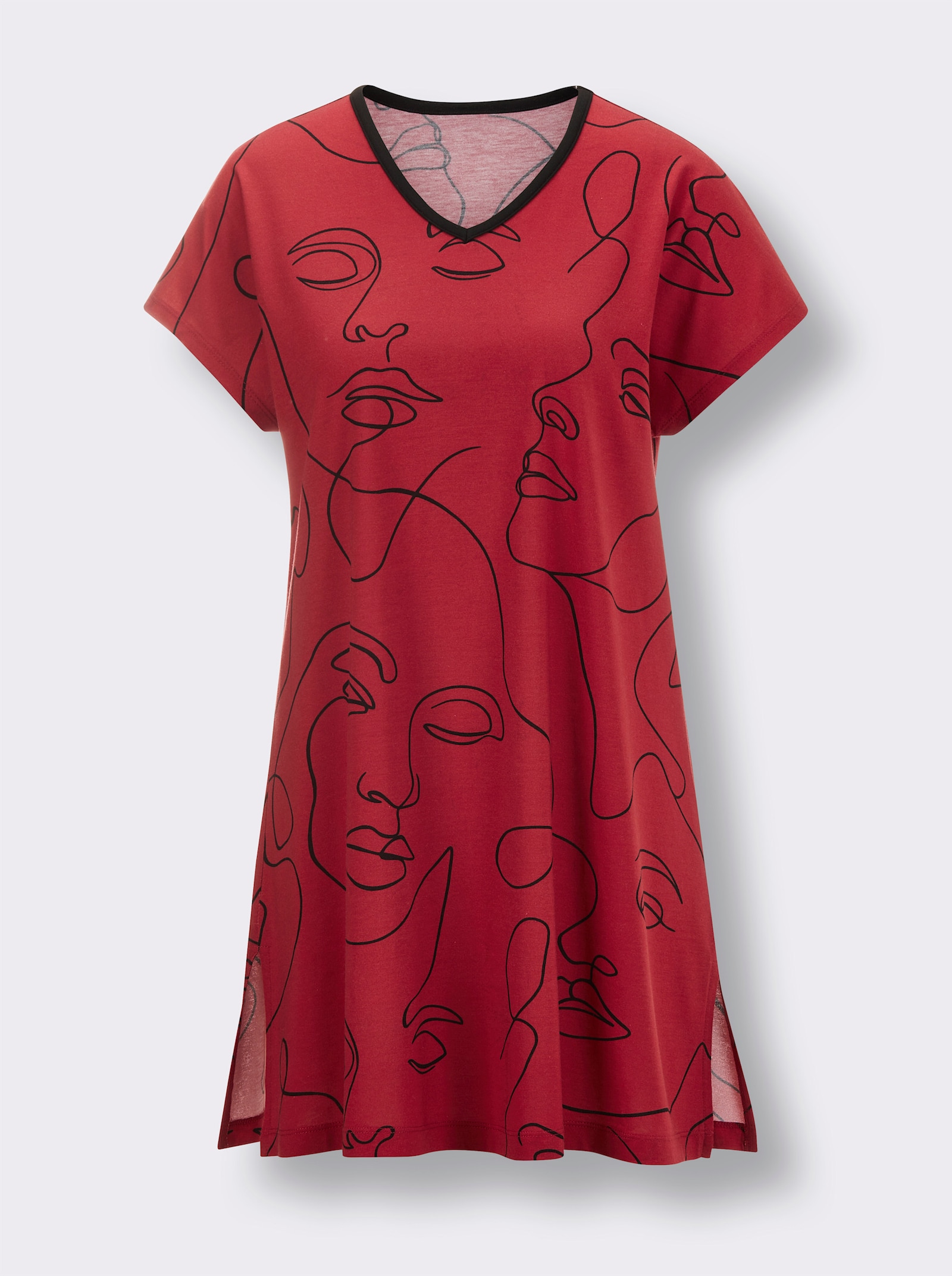 wäschepur Caprianzug mit Tunika-Oberteil - rot-schwarz-bedruckt