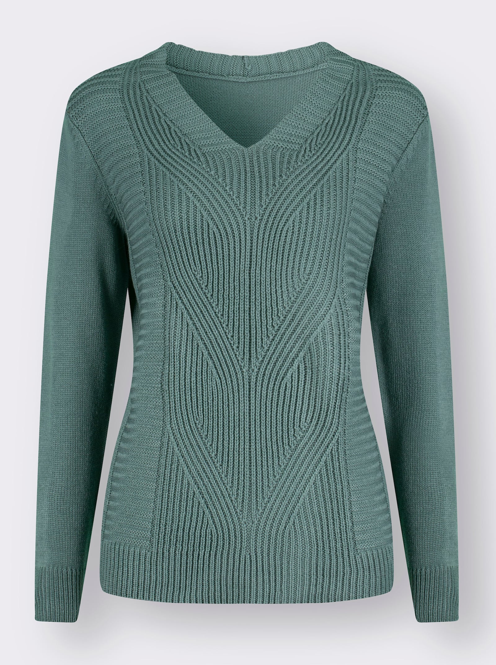 Langarm-Pullover mit Zopfmuster - jade