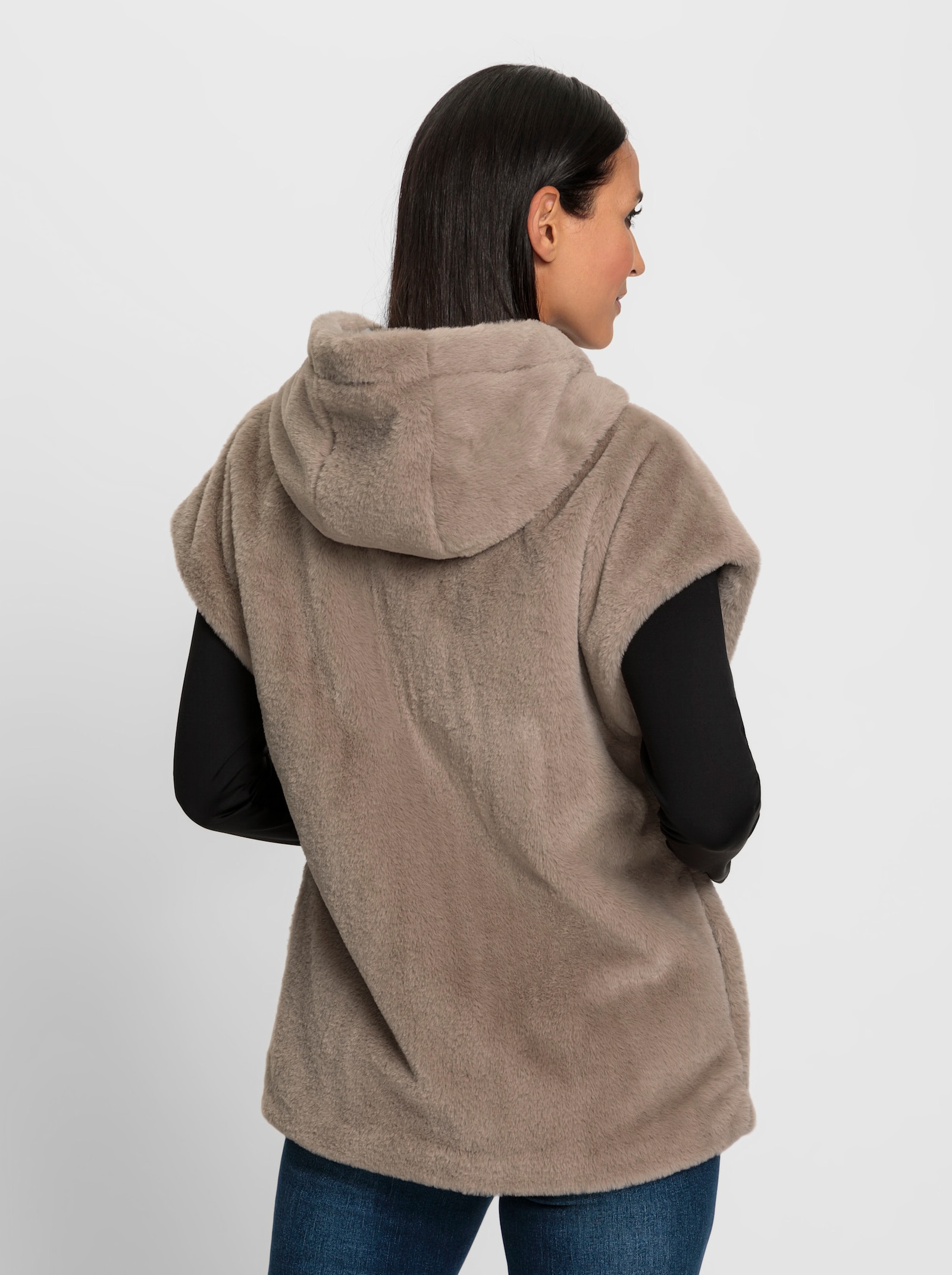 heine Fellimitatweste mit Kapuze - sesam