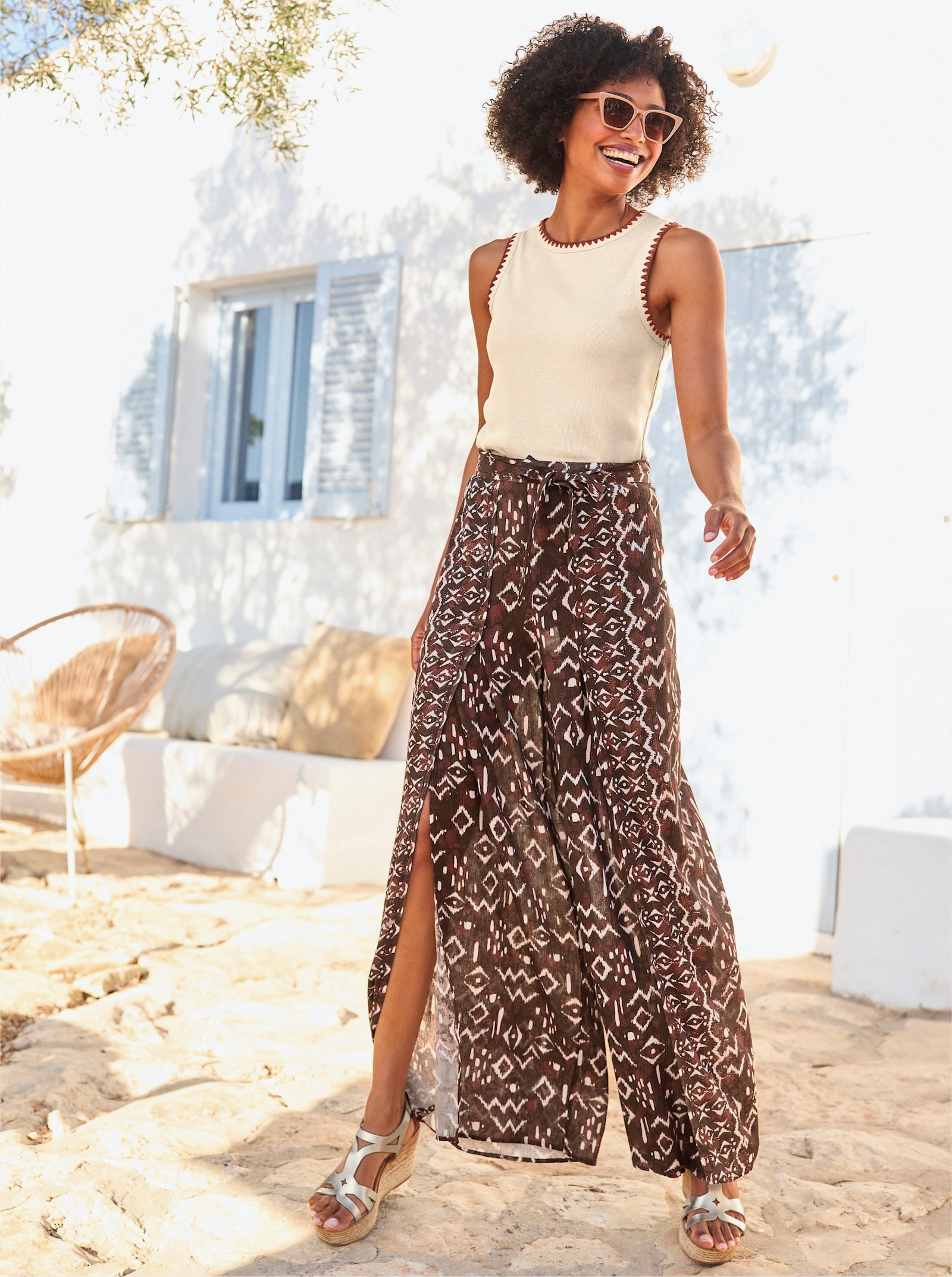 heine Shirttop met gehaakte zomen - zand