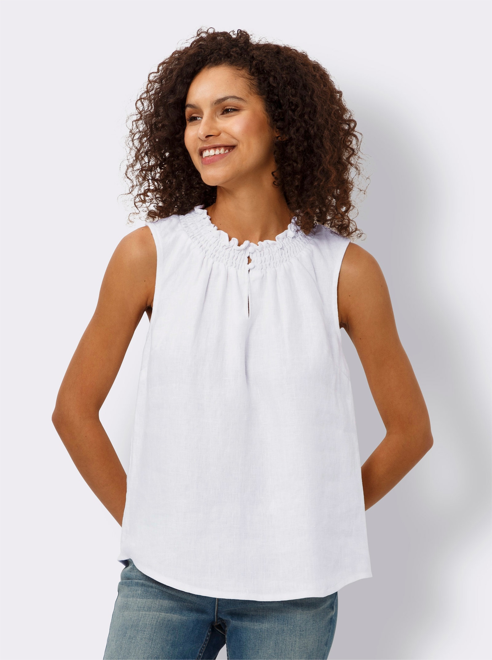 heine Blusentop mit gesmoktem Ausschnitt - weiß