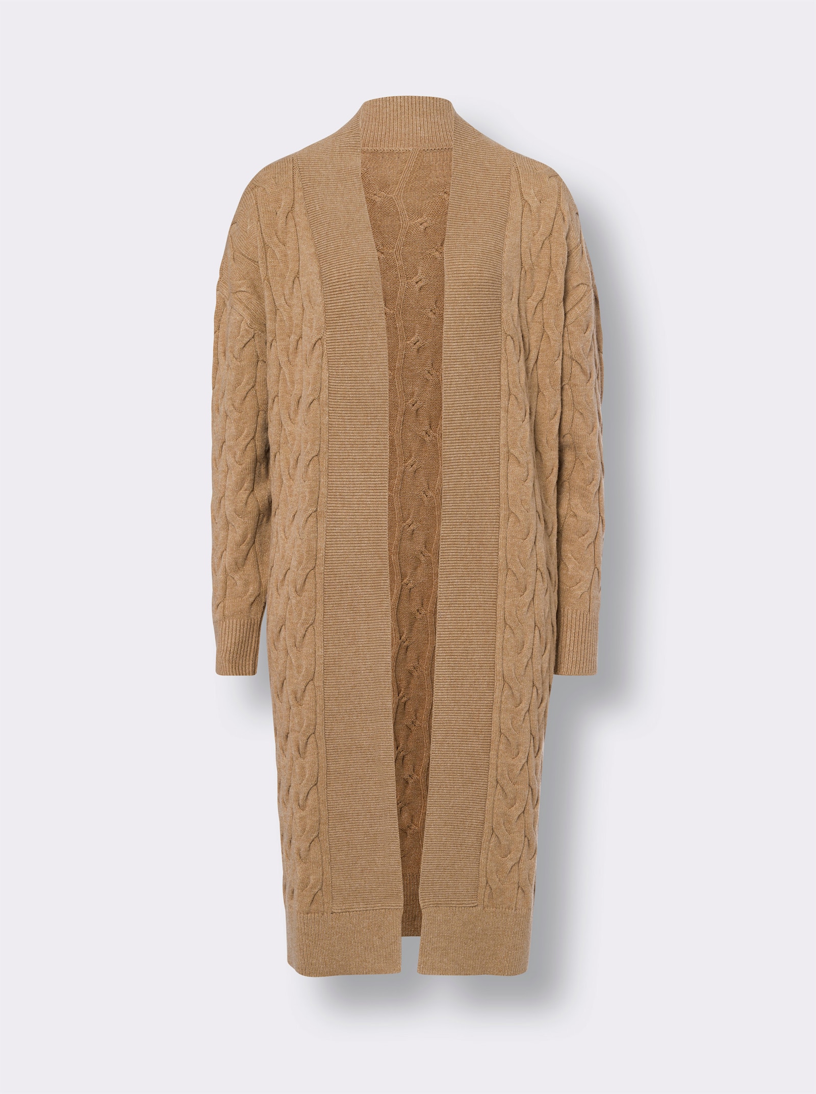 heine Strickmantel mit Zopfmuster - camel-meliert