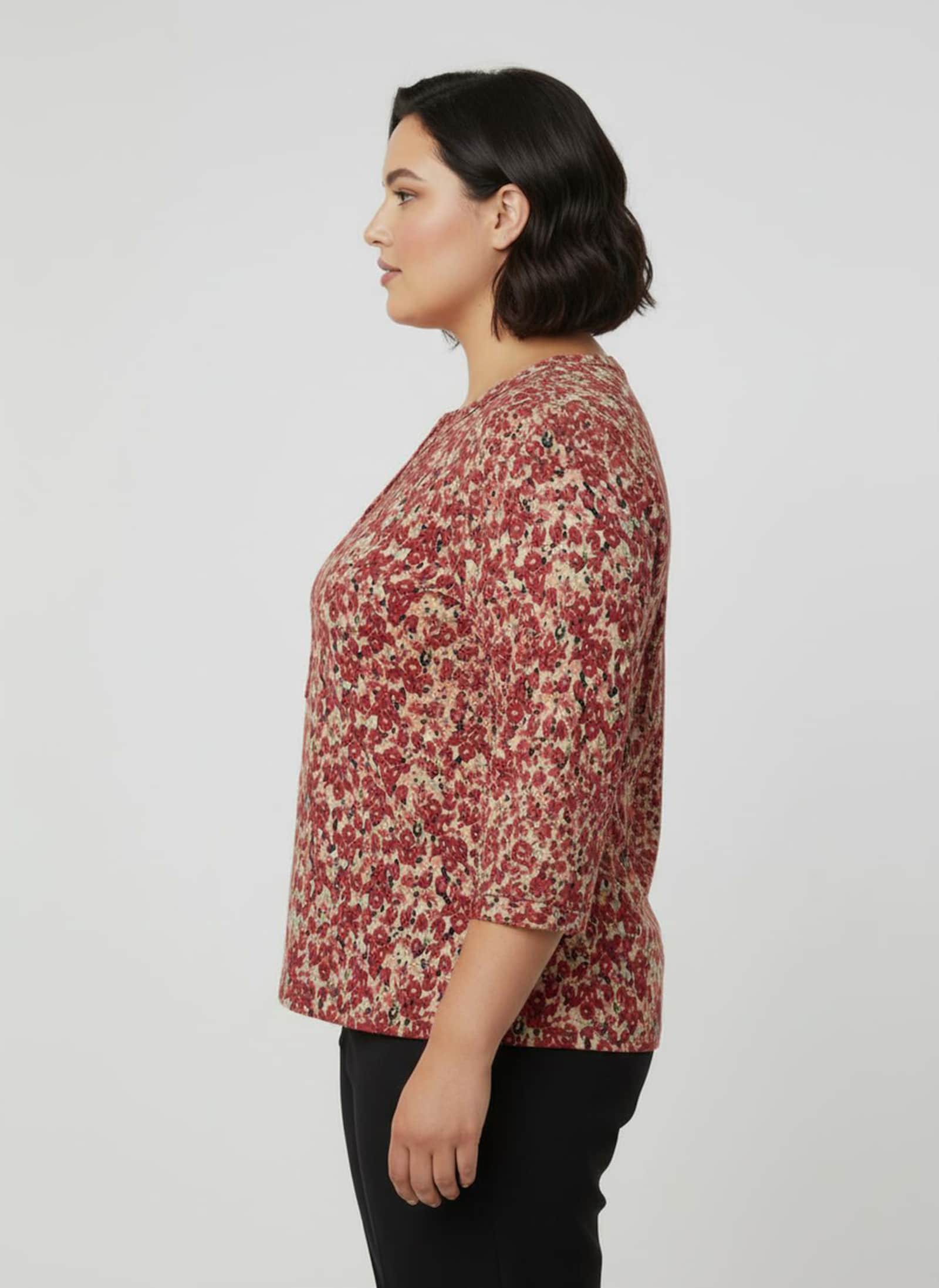 Druckbluse mit Gummizug an Ärmeln und Saum - erdbeere-lindgrün-bedruckt