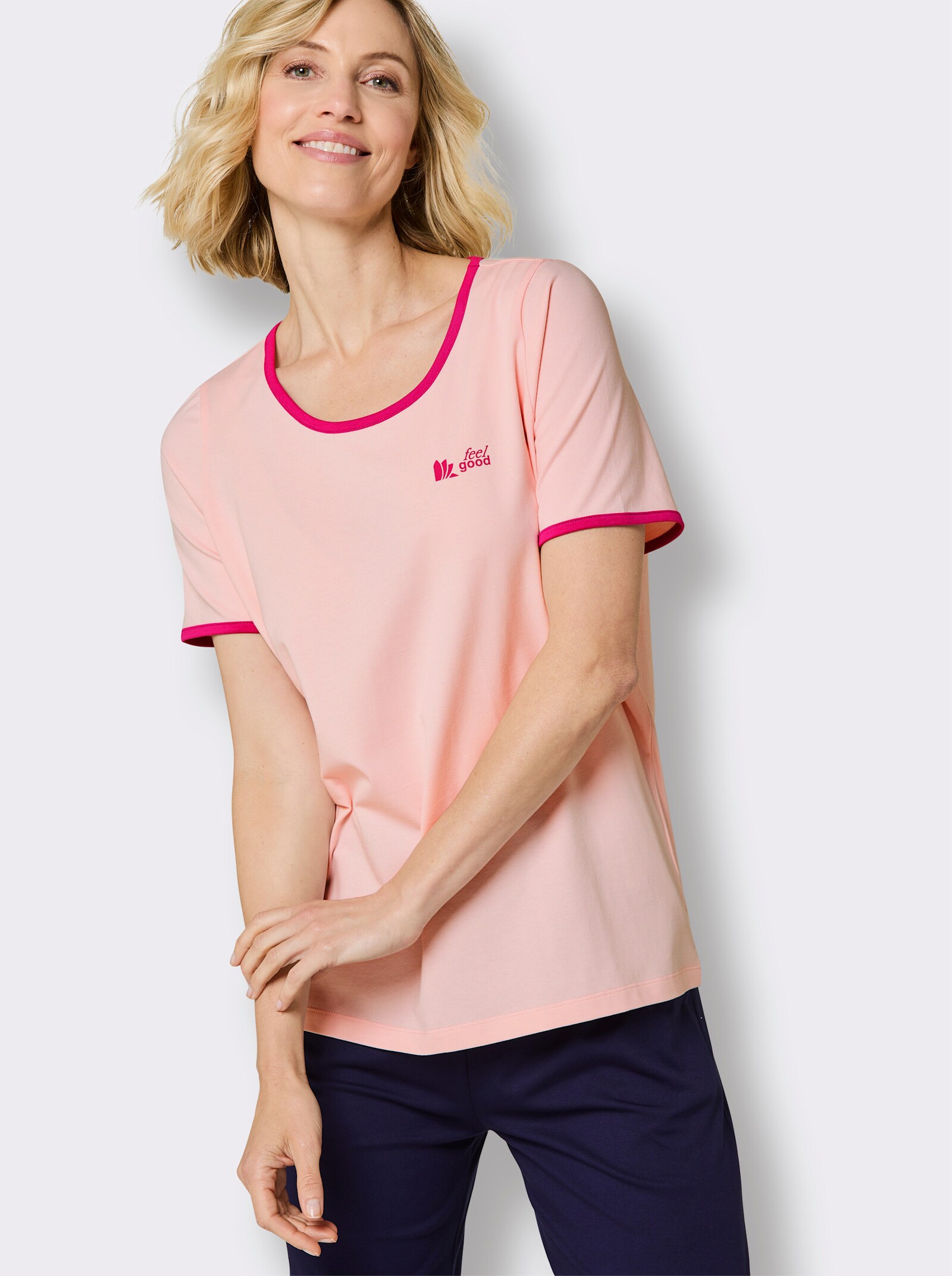 feel good Rundhalsshirt mit Logo-Aufdruck - hellrosé-erika