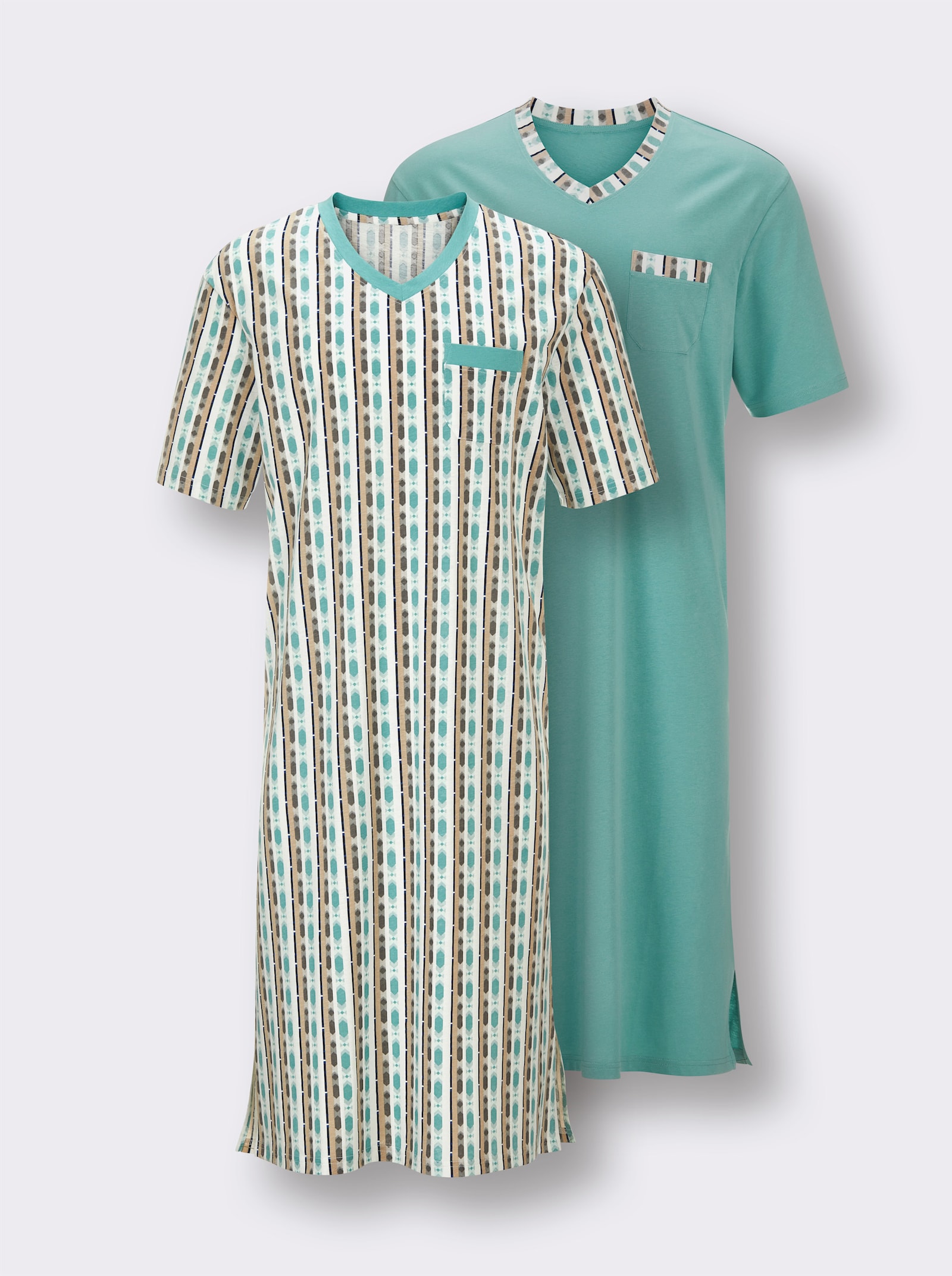 wäschepur men Nachthemden - ecru/salie bedrukt + salie