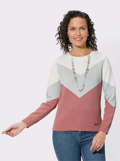 Rundhalspullover mit Colour-Blocking - rosenholz-hellgrau-meliert
