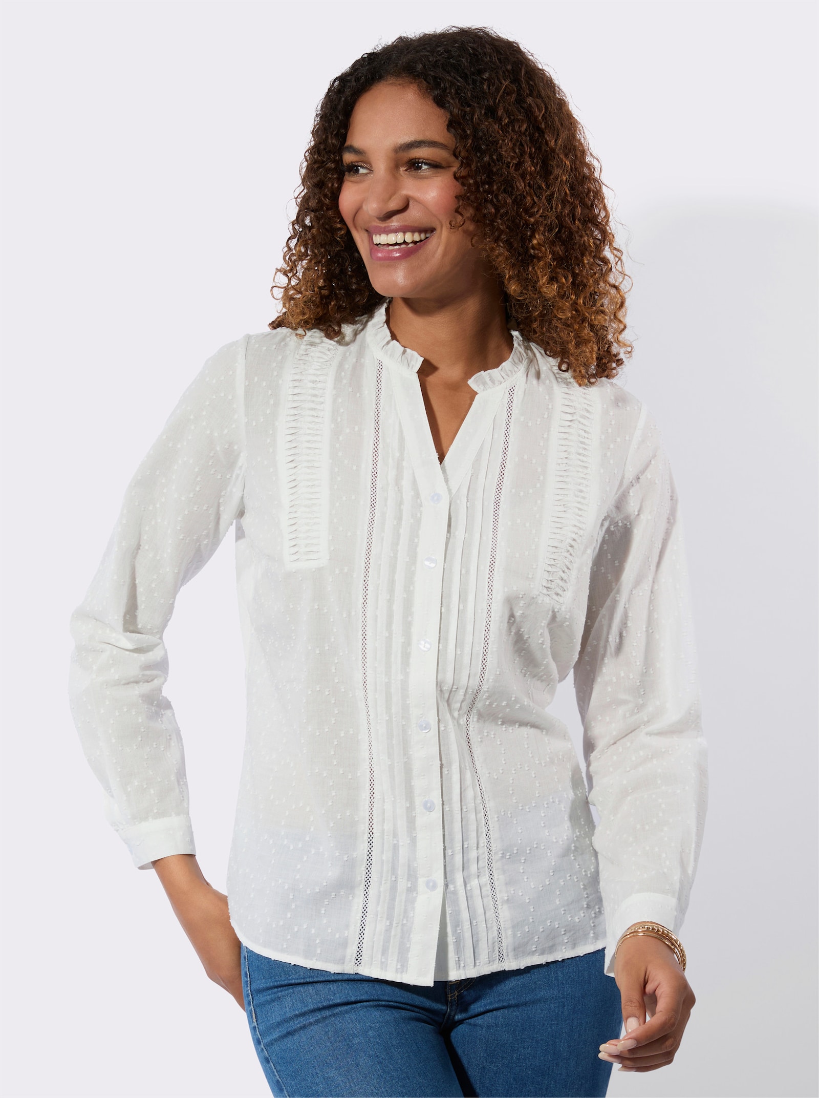 Spitzenbluse mit Biesenverzierungen - ecru