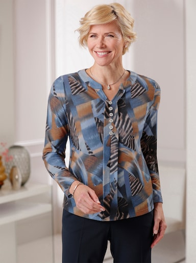 Langarmshirt - cognac-bleu-bedruckt