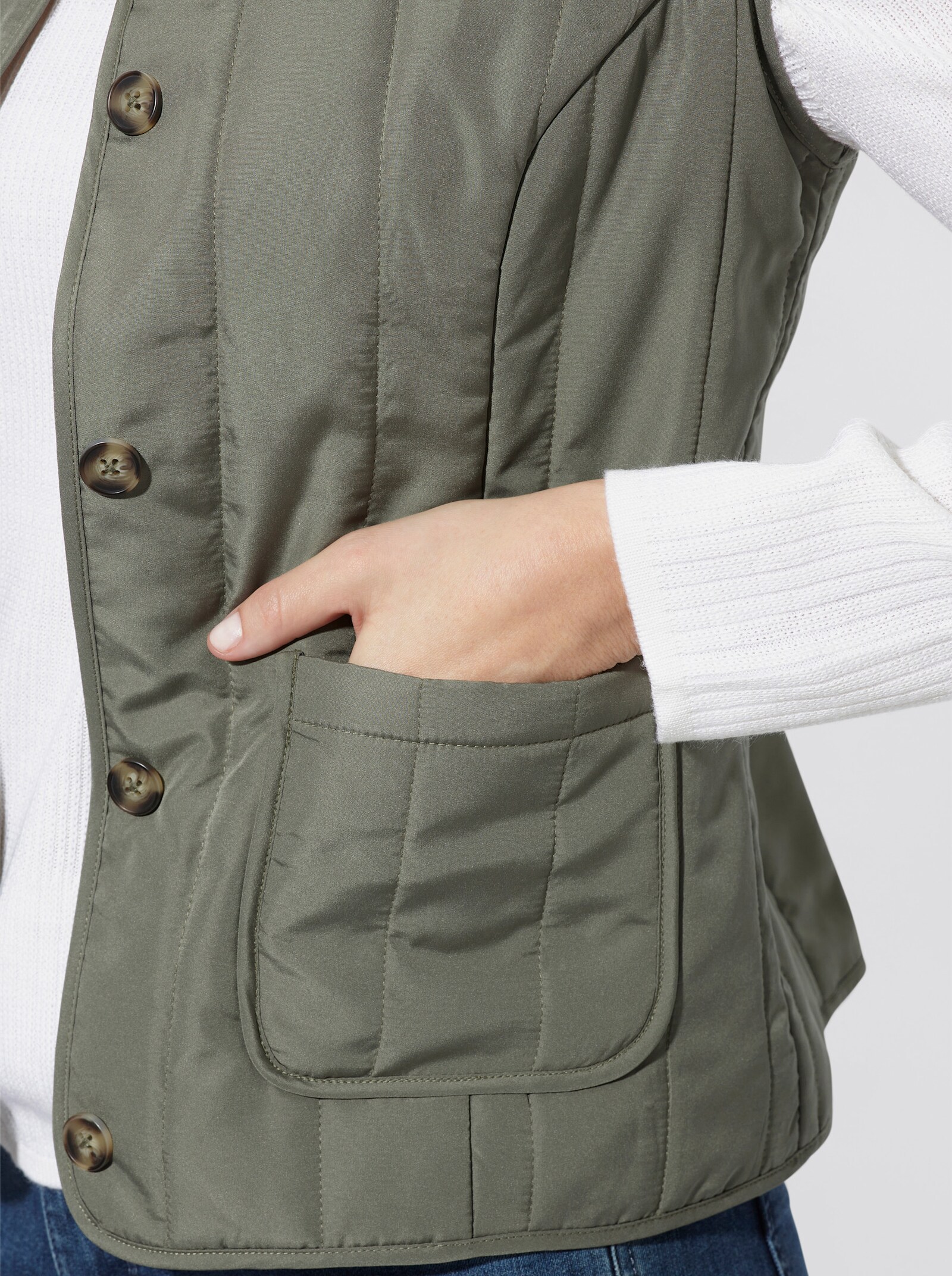 Steppweste mit Rundhals-Ausschnitt - khaki