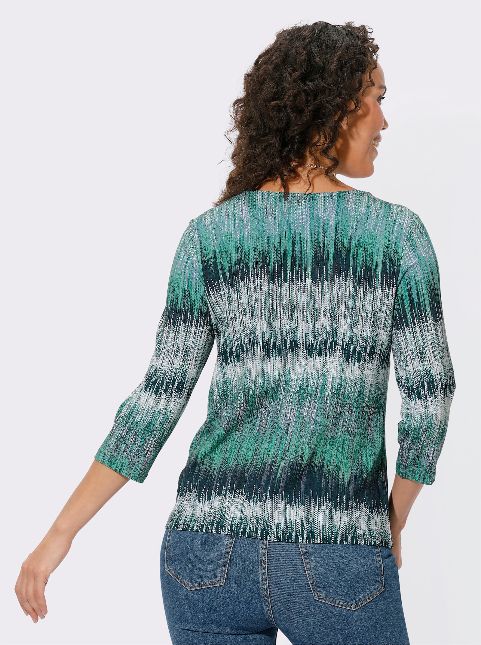 Rundhalsshirt mit 3/4-Ärmeln - marine-apfel-bedruckt