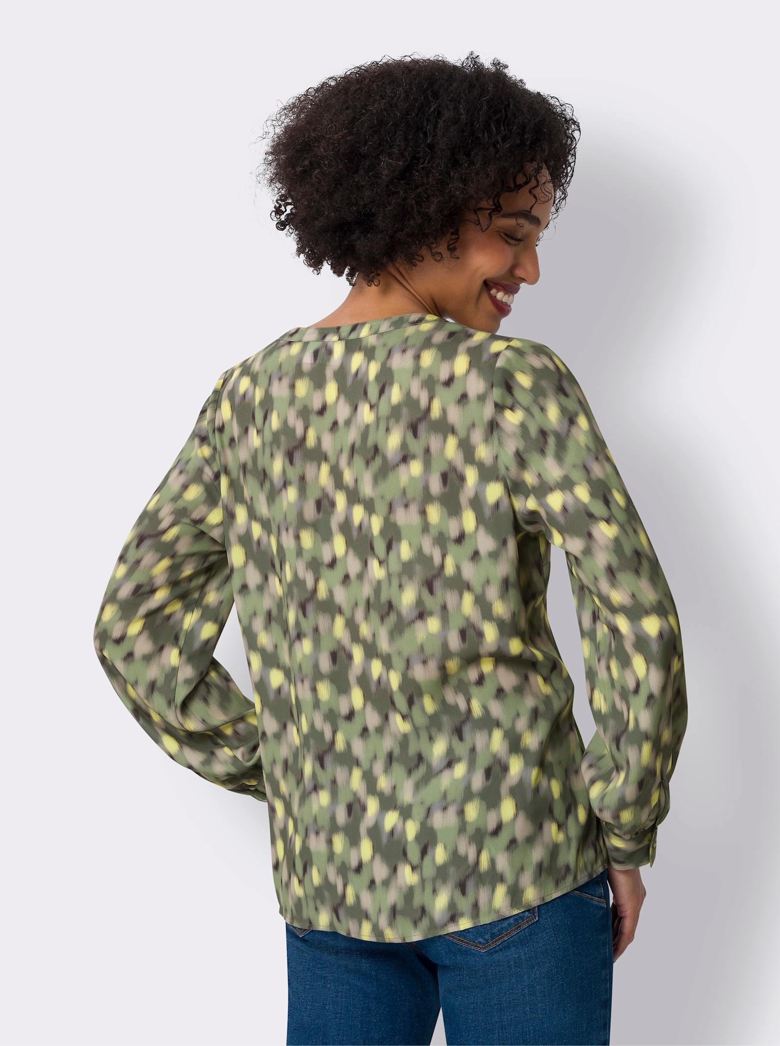 heine Schlupfbluse in Crêpe-Qualität - khaki-beige-bedruckt