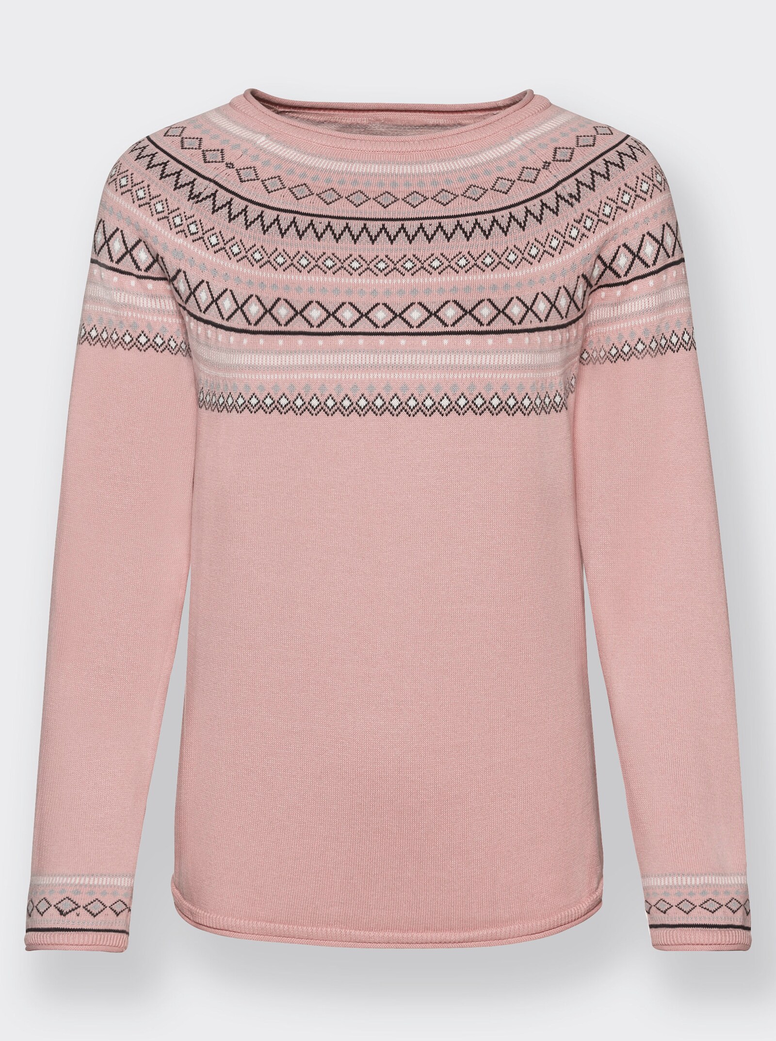 Norwegerpullover aus reiner Baumwolle - rosé-gemustert