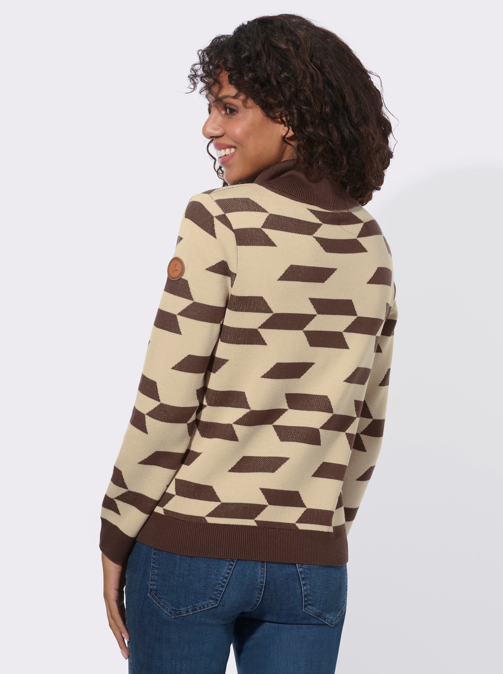 Rollkragenpullover mit gerippten Abschlüssen - schoko-sand-gemustert