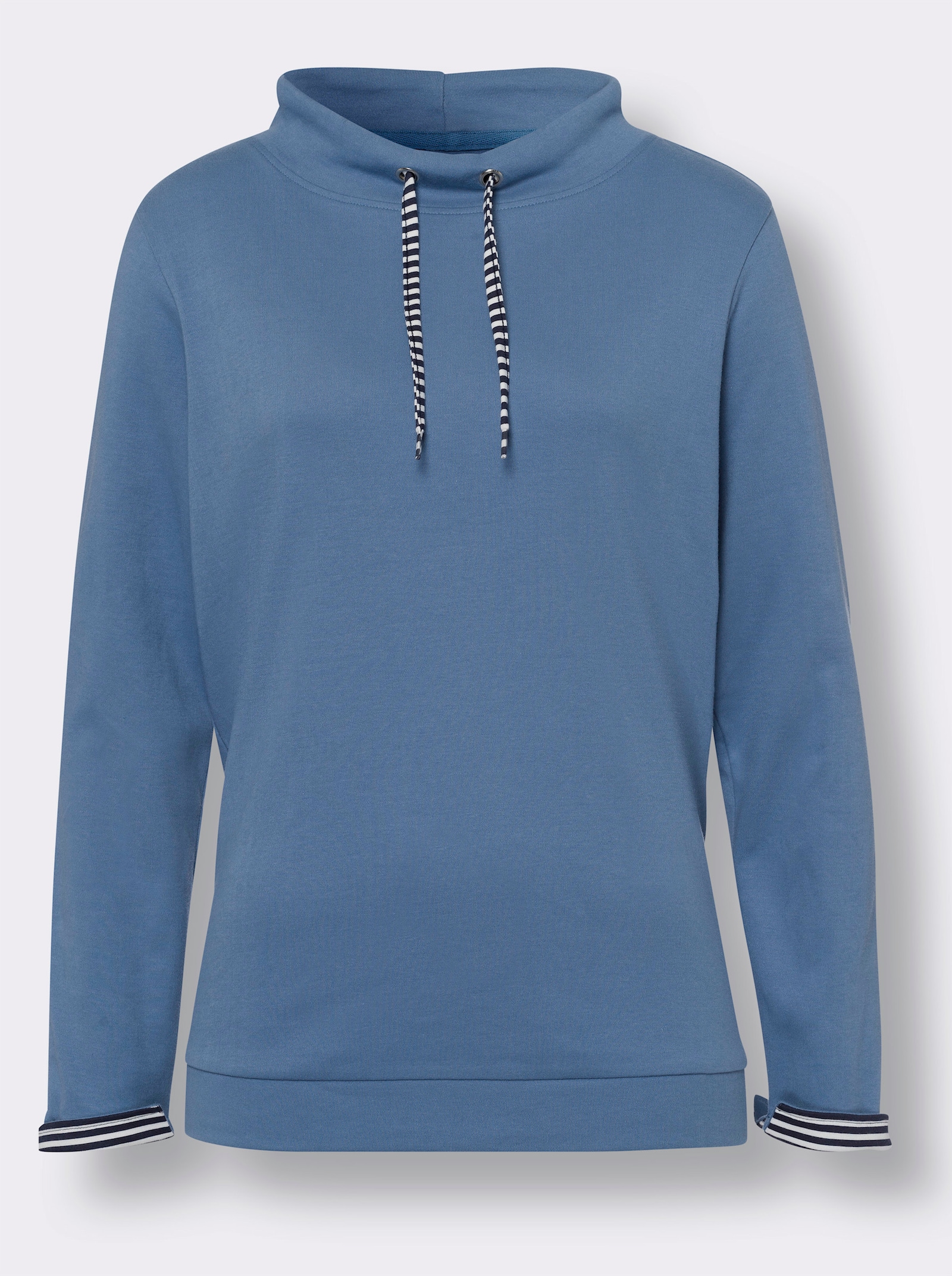 Sweatshirt mit gestreiftem Bindeband - mittelblau