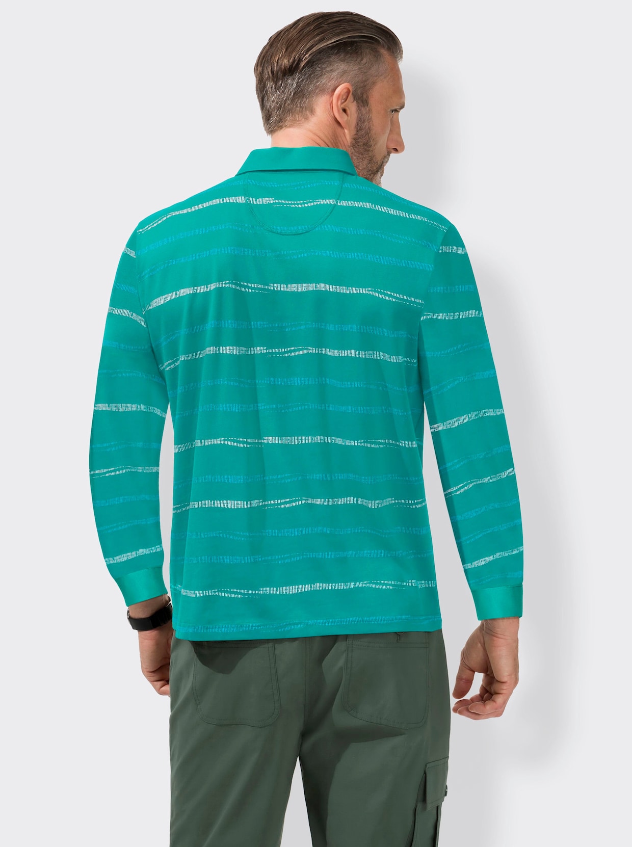 Hajo Langarm-Poloshirt - mint-gestreift