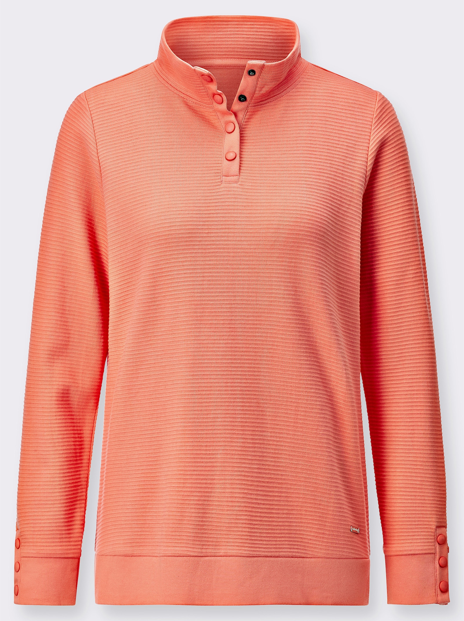 Sweatshirt mit Druckknöpfen an Kragen und Ärmeln - koralle