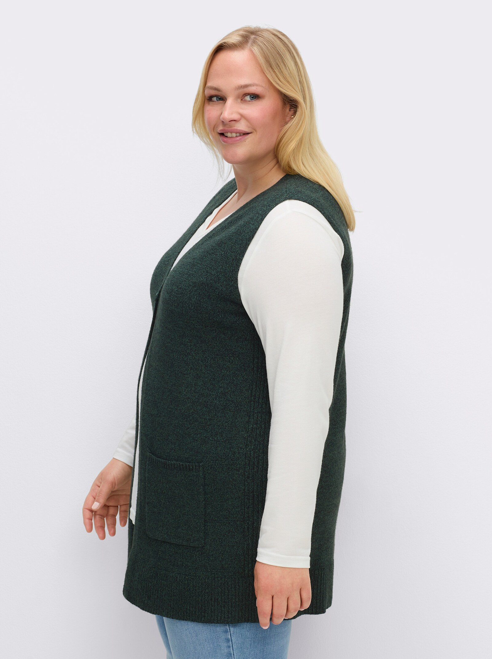 sheego Strickweste aus Melangegarn - moos-meliert