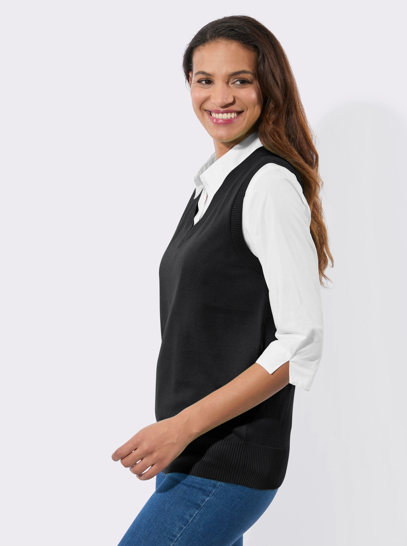 Pullunder mit gerippten Abschlüssen - schwarz