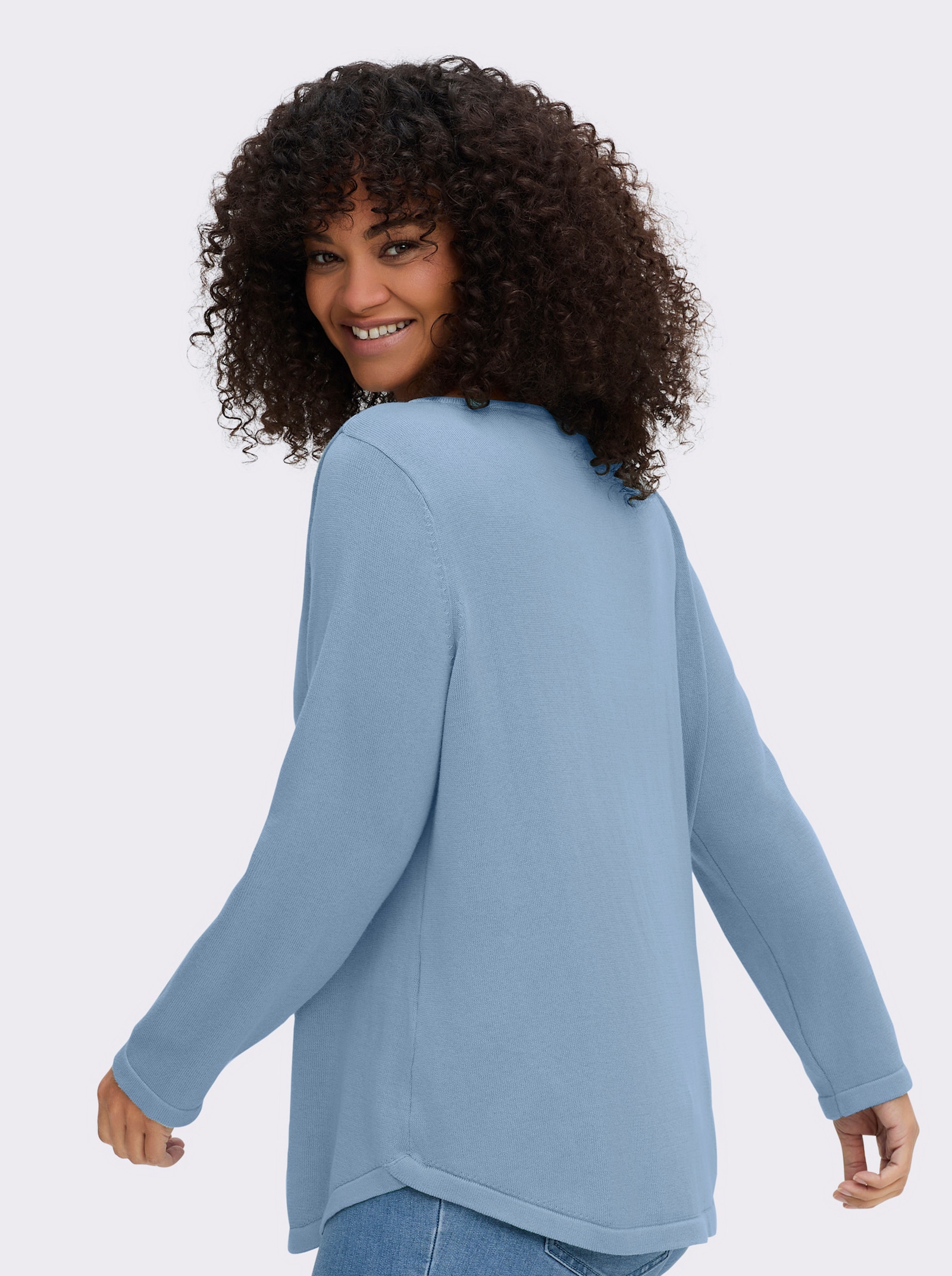 Rundhalspullover mit U-Boot-Ausschnitt - eisblau