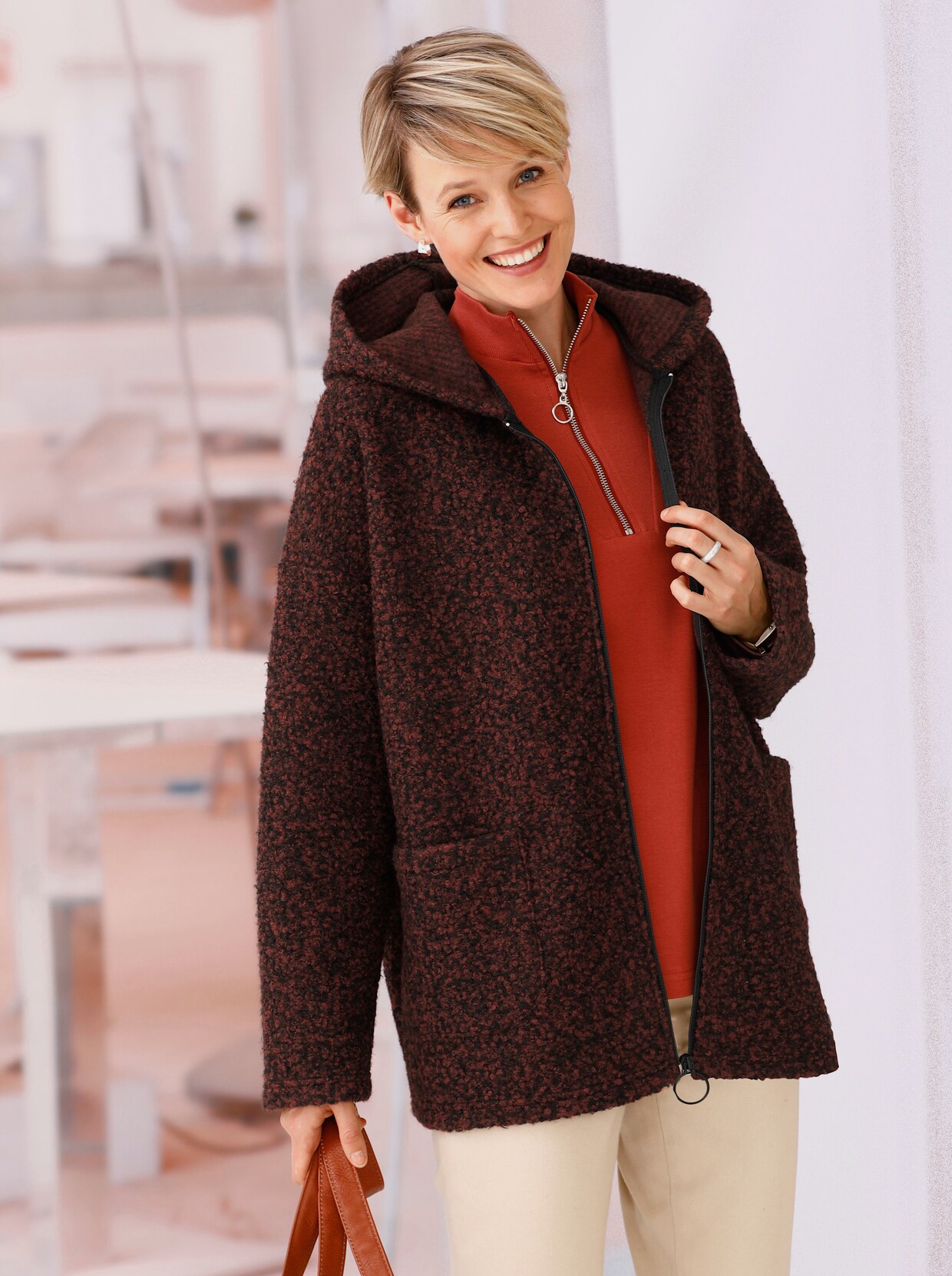 Freizeitjacke - rotbraun-schwarz-meliert