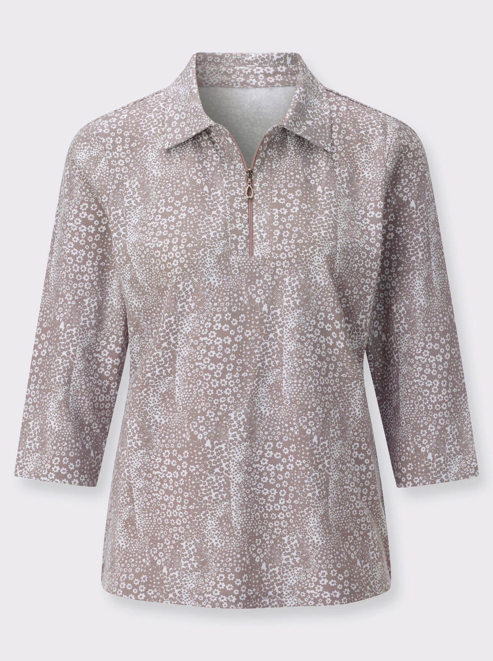 Poloshirt - taupe-weiss-bedruckt