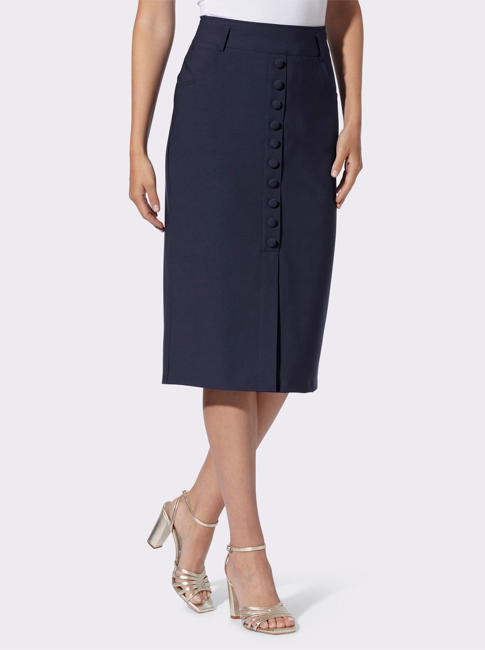 heine Bleistiftrock mit imitierter Knopfleiste - marine