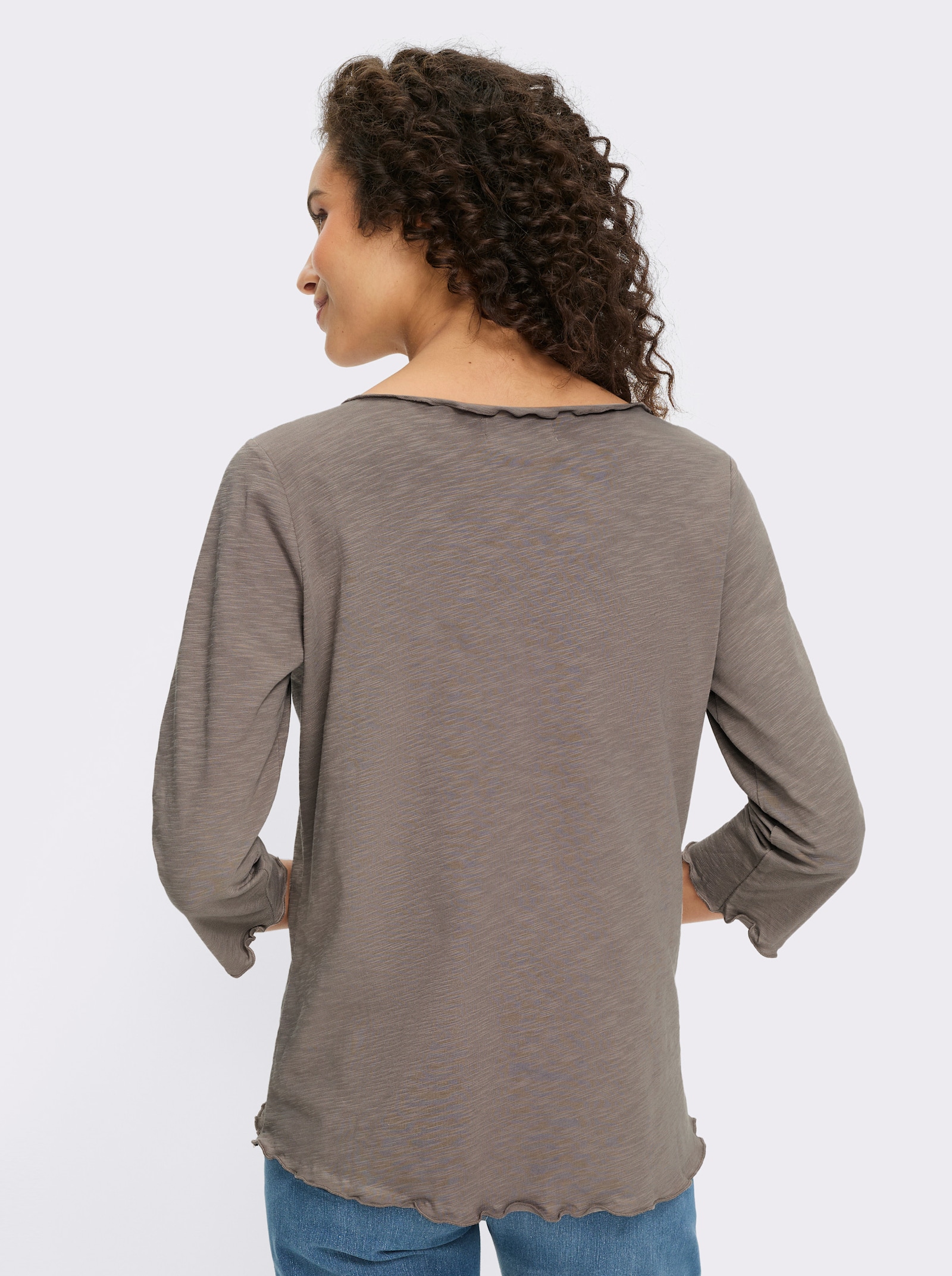 heine Shirt-Set mit Wellenkanten - taupe-champagner