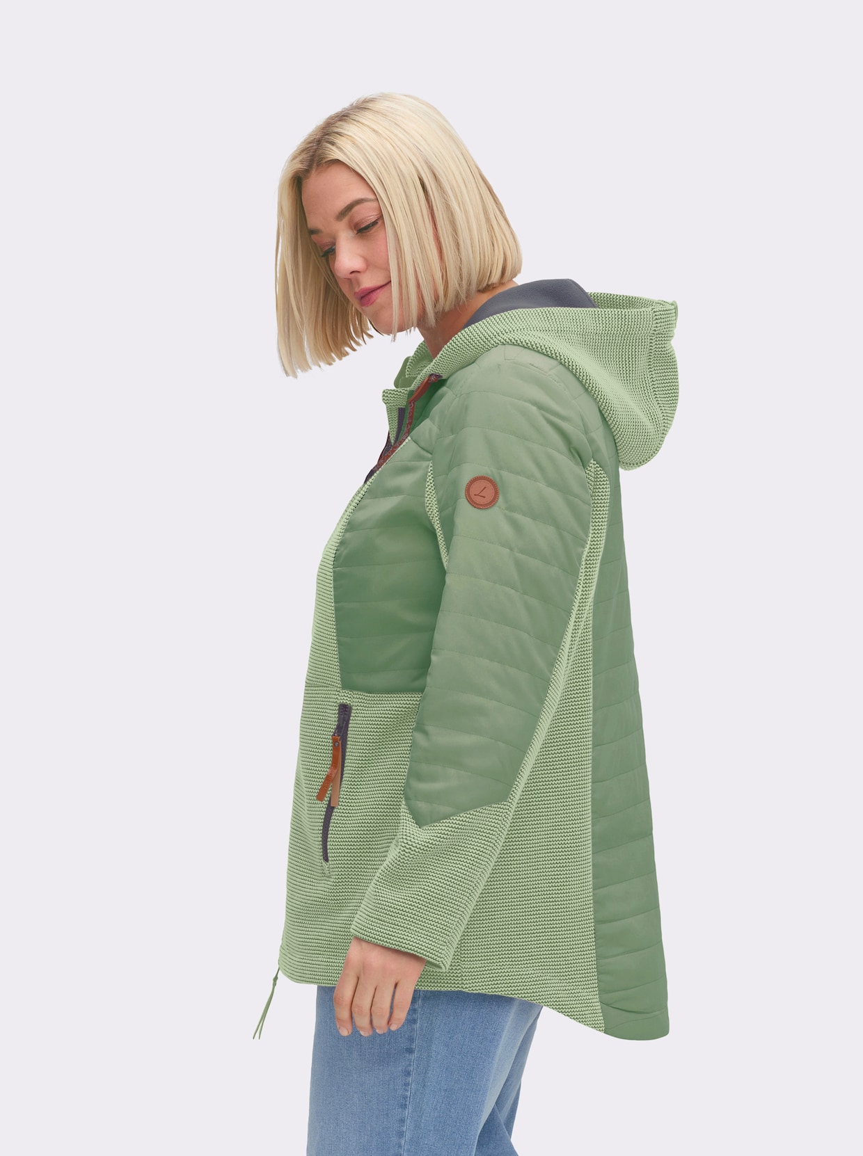 Übergangsjacke im Mix aus Fleece und Stepp - eucalyptus