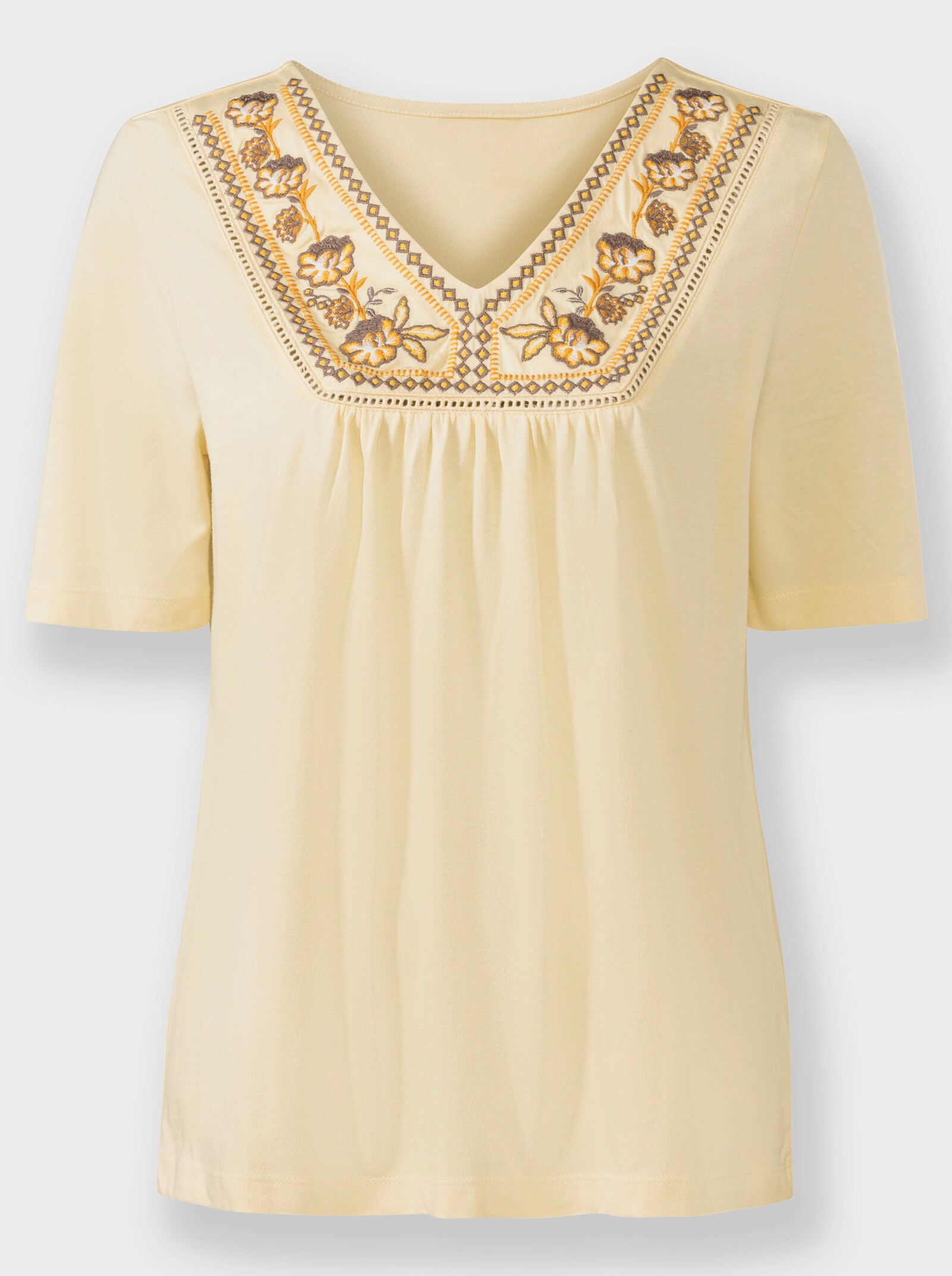 Tunikashirt mit Blütenstickerei - vanille