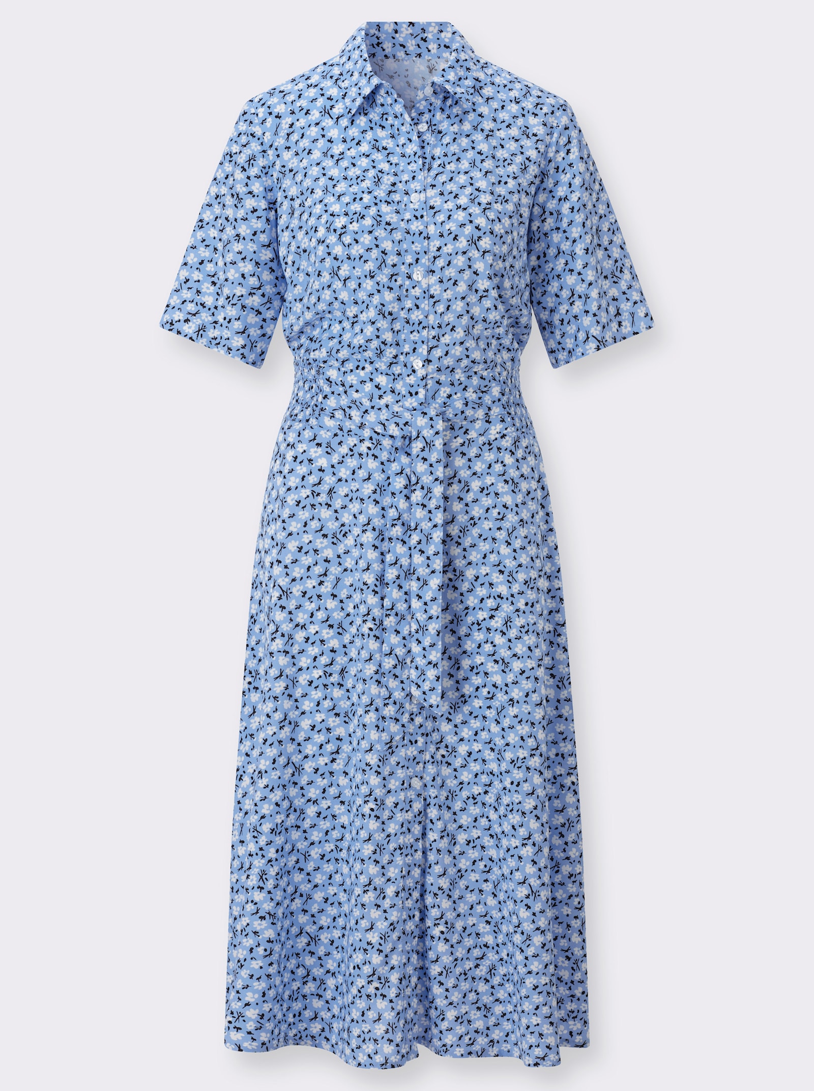 Blusenkleid im floralem Dessin - himmelblau-weiß-bedruckt