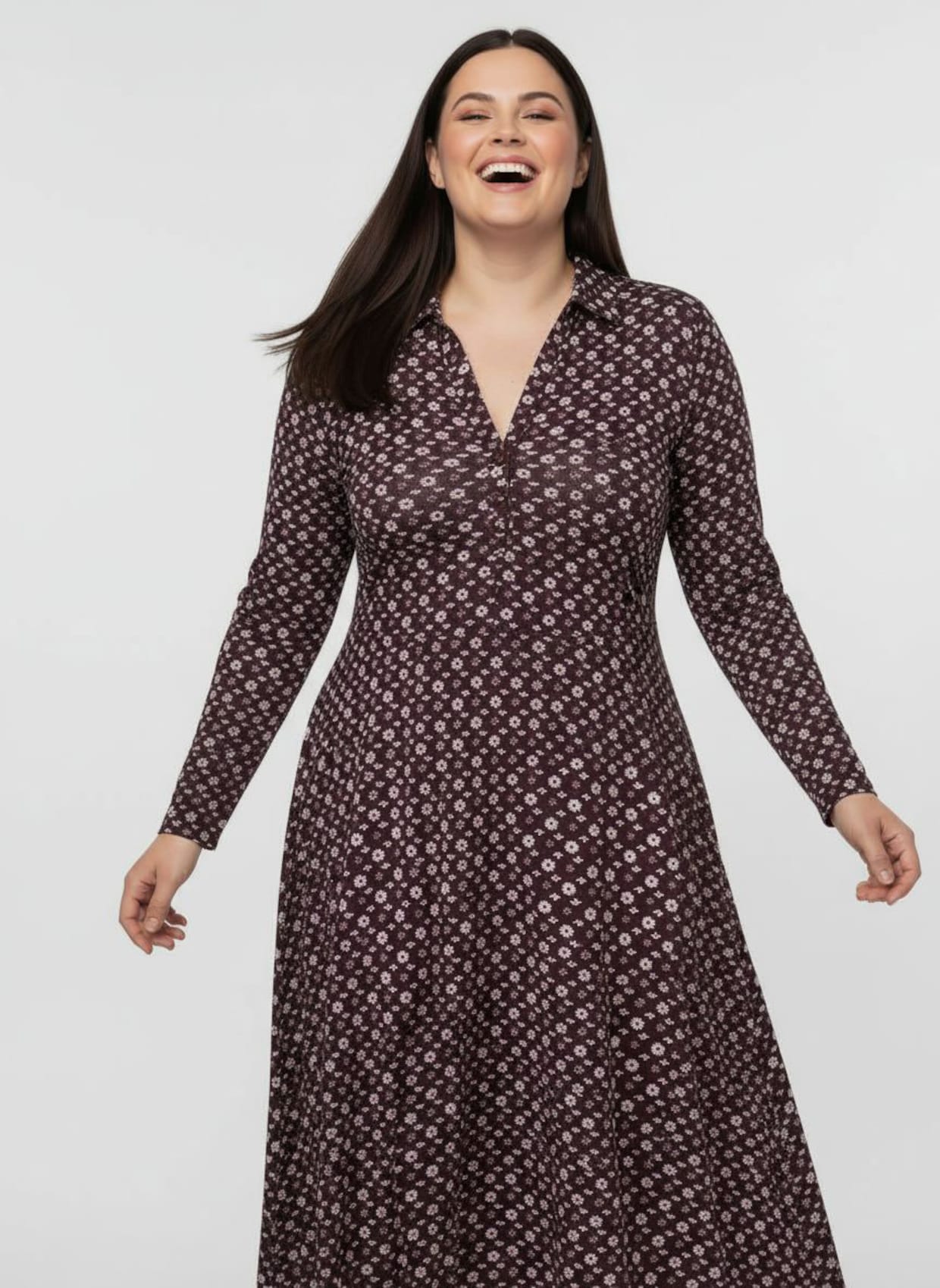 Jerseykleid im Mille-fleurs-Dessin - burgund-ecru-bedruckt